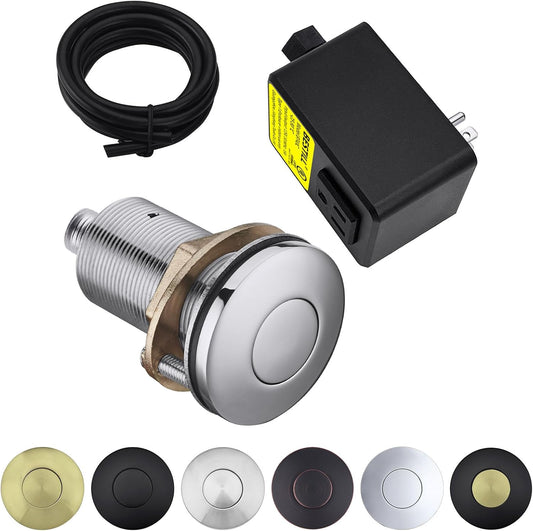 BESTILL Garbage Disposal Air Switch Kit - UL Listed, Brass 2.95" Short Sink Top On/Off Switch Button for Food Waste Disposer, Chrome, Compatible with all Garbage Disposals