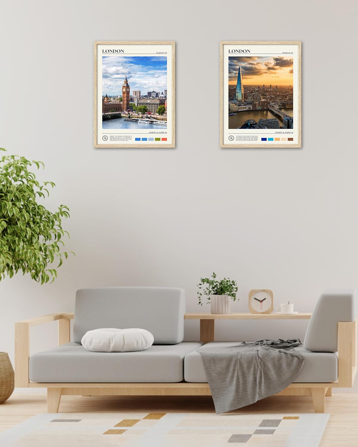 HesenDot Natural OAK Wood Framed London Wall Art,12x16in Cityscape Wall Print Posters,Classic Urban Landmark Wall Decor for Living Room,Bedroom,Office Set of 1