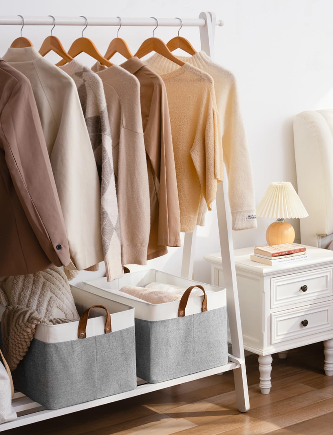 StorageWorks Storage Bins, Fabric Storage Bins for Shelves, Extra Large Storage Baskets with Metal Frame, Closet Baskets and Bins with Handles, Jumbo, Gray and White, 2-Pack