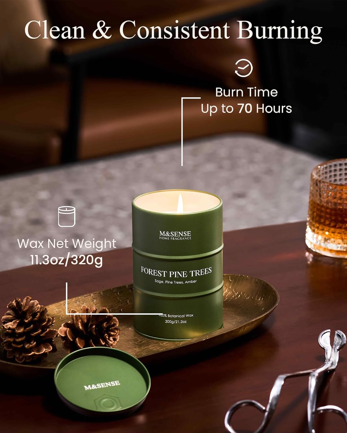 M&SENSE Frosted Pine Scented Candles Natural Non Toxic, Aromatherapy Candle for Stress Relief Meditation Relaxing, Housewarming Gifts for Women Men, 11.3oz 70 Hour Long Burning