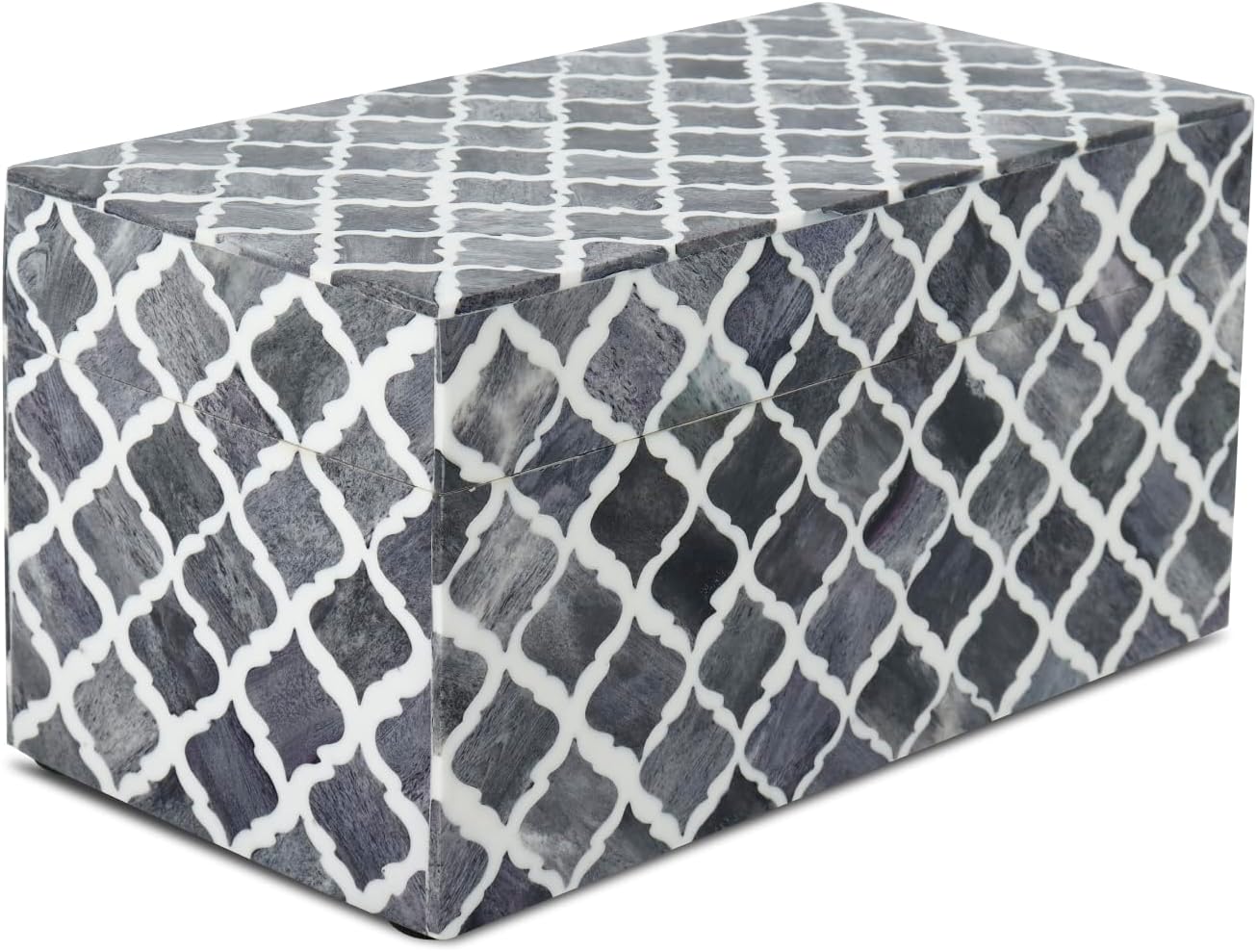 Handicrafts Home Handmade Moroccan Pattern Inspired Decorative Box - Large Storage Organizer for Neck Chains, Watches, Memory Keepsakes - Boho Style Treasure Box, Multipurpose Gift - Grey, 10x5x5