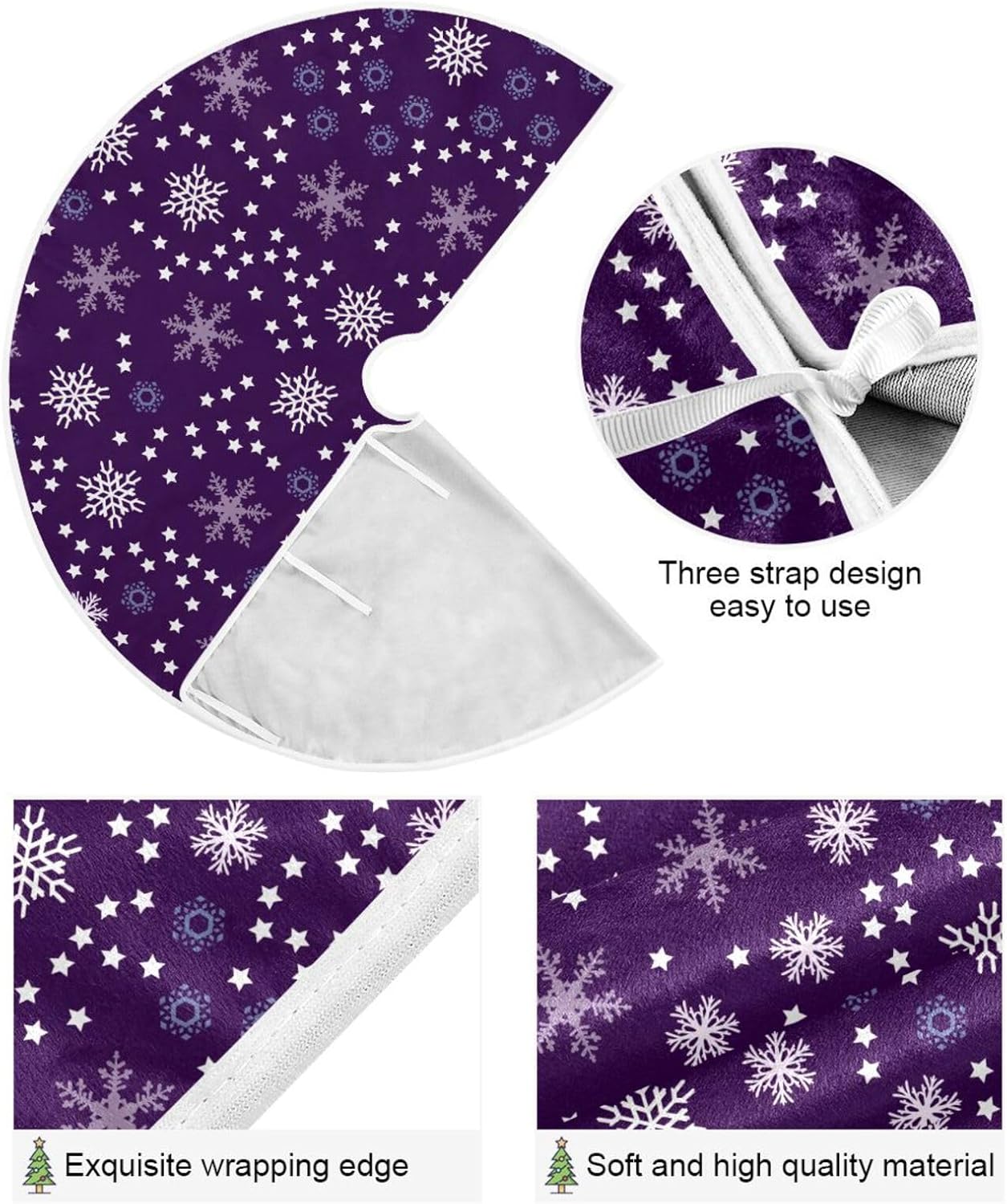 Christmas Purple Snowflakes Tree Skirt, Seasonal Tree Mat Holiday Party Supplies Ornaments Indoor Outdoor Decorations for Tabletop Trees 47.2 Inches