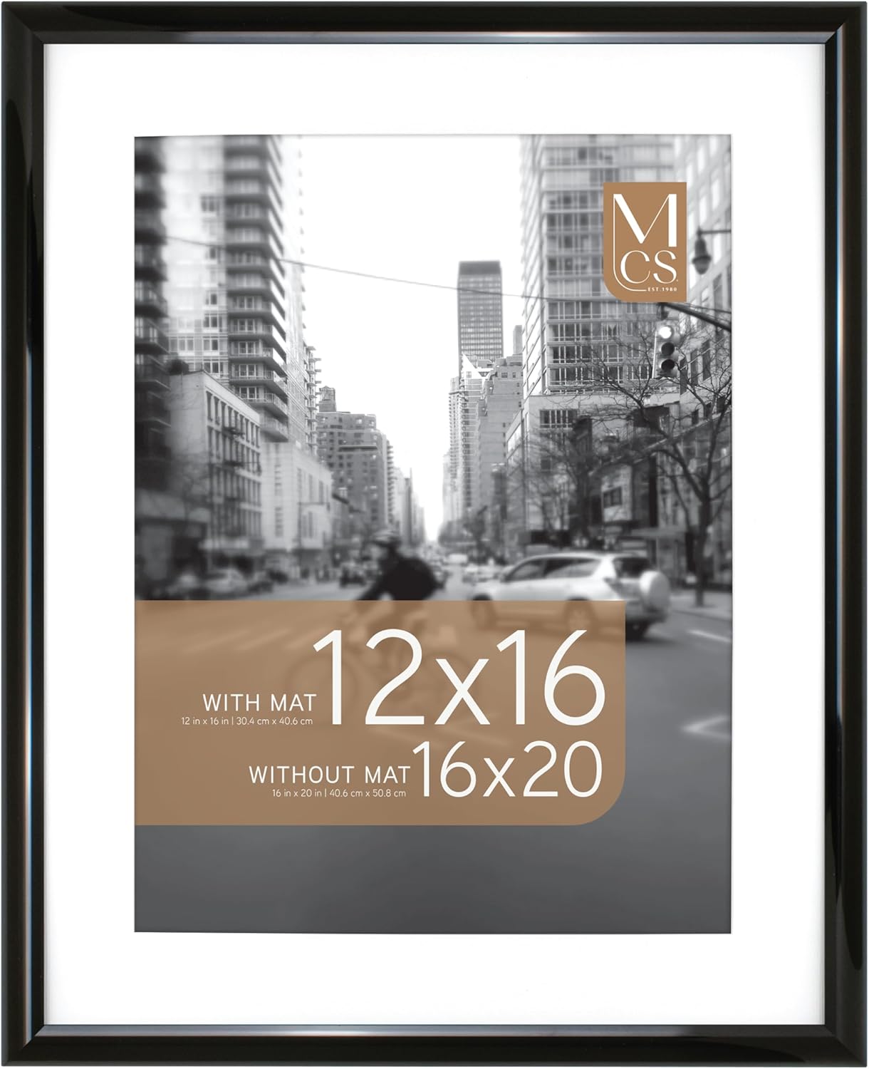 MCS Trendsetter 16x20 Matted Poster Frame with 12x16 Picture Display, Black Vertical & Horizontal Wall Hanging Large Picture Frame for Photos & Posters (1-Pack)