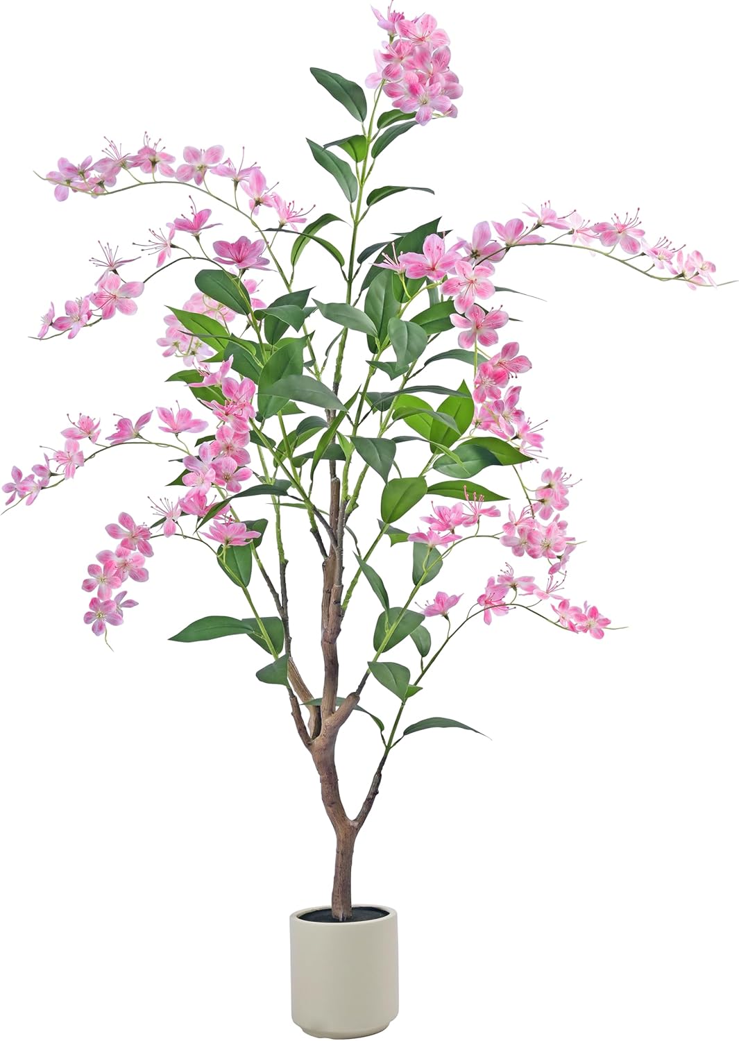 Artificial Jasmine Tree 5ft Beige Flower Pot Fake Plants, Lifelike Artificial Trees with Natural - Looking Blooms, Perfect for Any Space