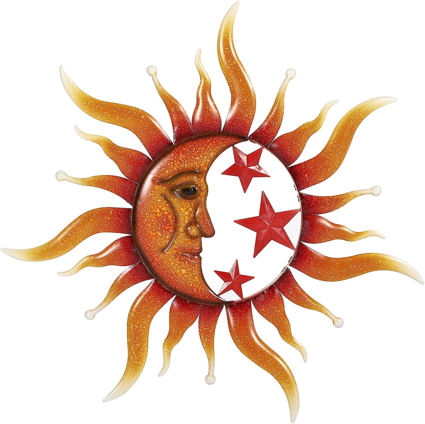 TICKCACY Metal Sun Wall Art Decor, 30.5” Large Sun And Moon Sculpture for Indoor Outdoor, Moon And Sun Wall Hanging Decor for Living Room Farmhouse Yard Garden Patio