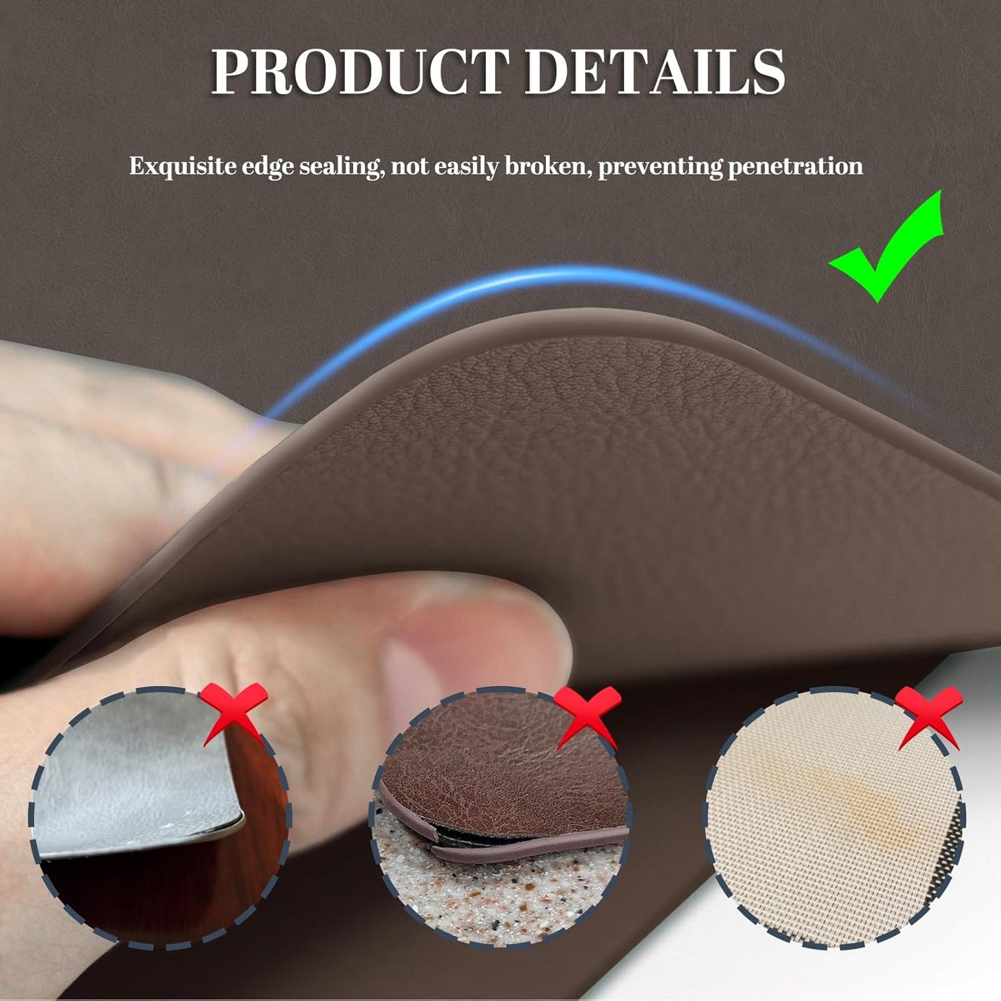 BLESWIN Faux Leather Placemats, Set of 6, 12×17 Inch -Double Side Texture Color Table Mats, Heat-Resistant, Waterproof and Oil-Resistant, Suitable for Dining Room, Kitchen, Party, Outdoor - Dark Brown