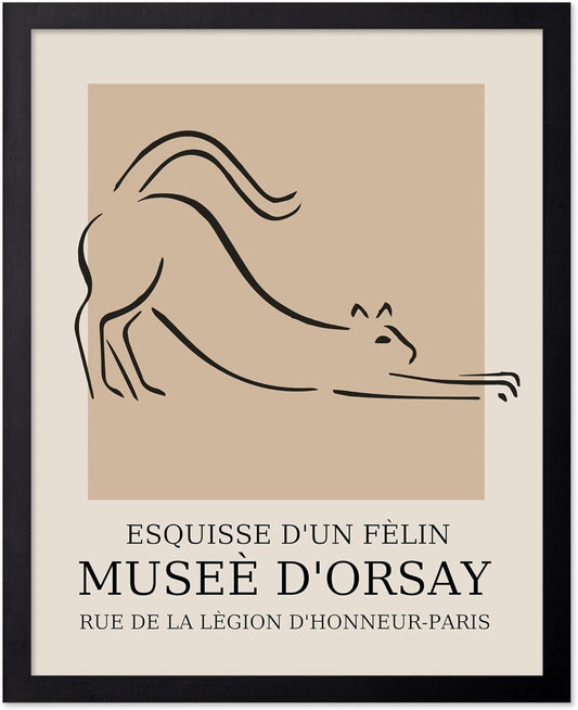 Poster Master Vintage Poster - Retro Minimalist Print - Gift for Artist, Housewarming - Cat, Line Drawing, Sketch, Abstract - Wall Decor for Living Room, Bedroom, 11x14 Black Framed