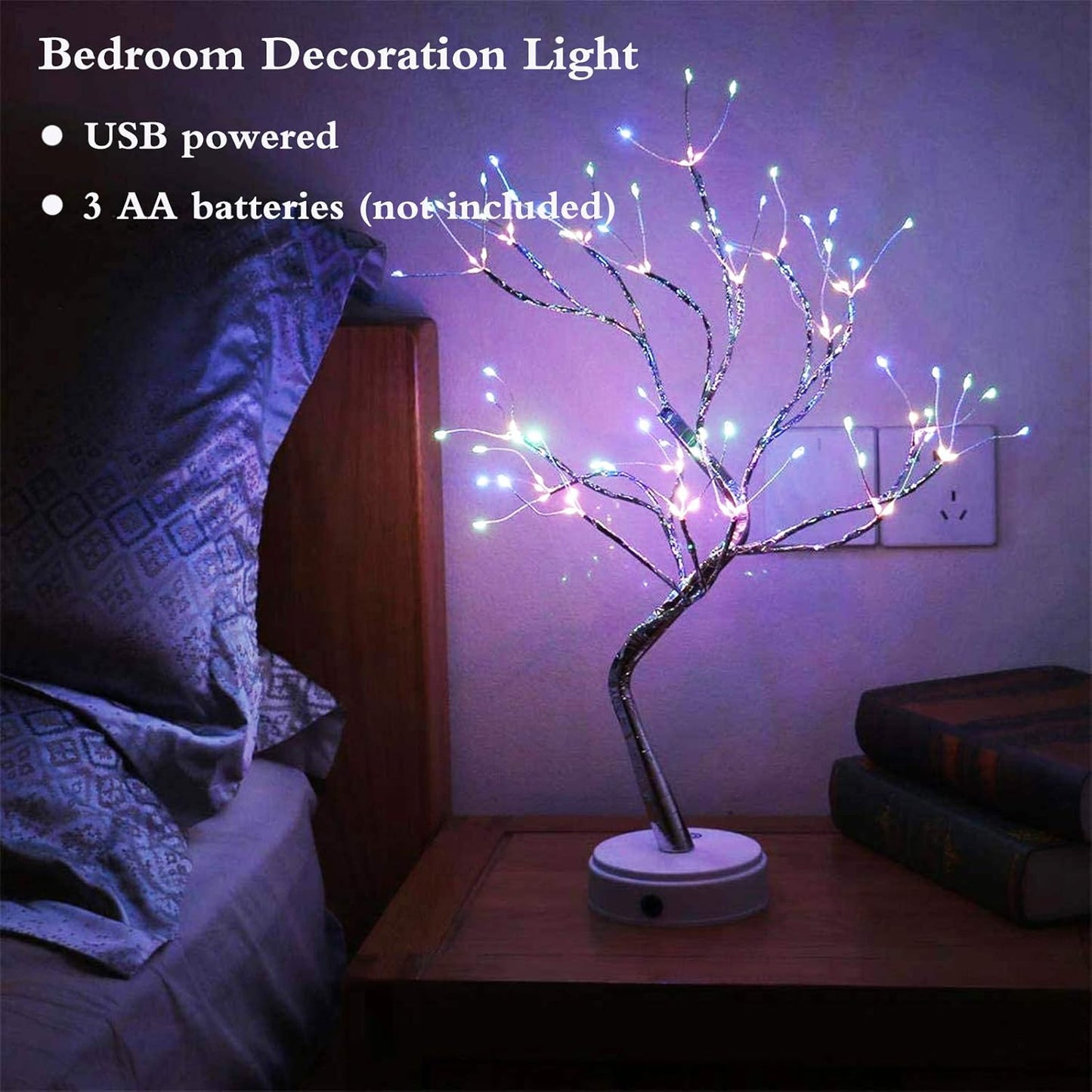20" 108 LED Tabletop Bonsai Tree Light, Sparkly Fairy Spirit Tree Lights, Battery/USB Operated, DIY Artificial Tree Lamp for Bedroom Desktop Christmas Indoor Decoration Lights (Colorful)