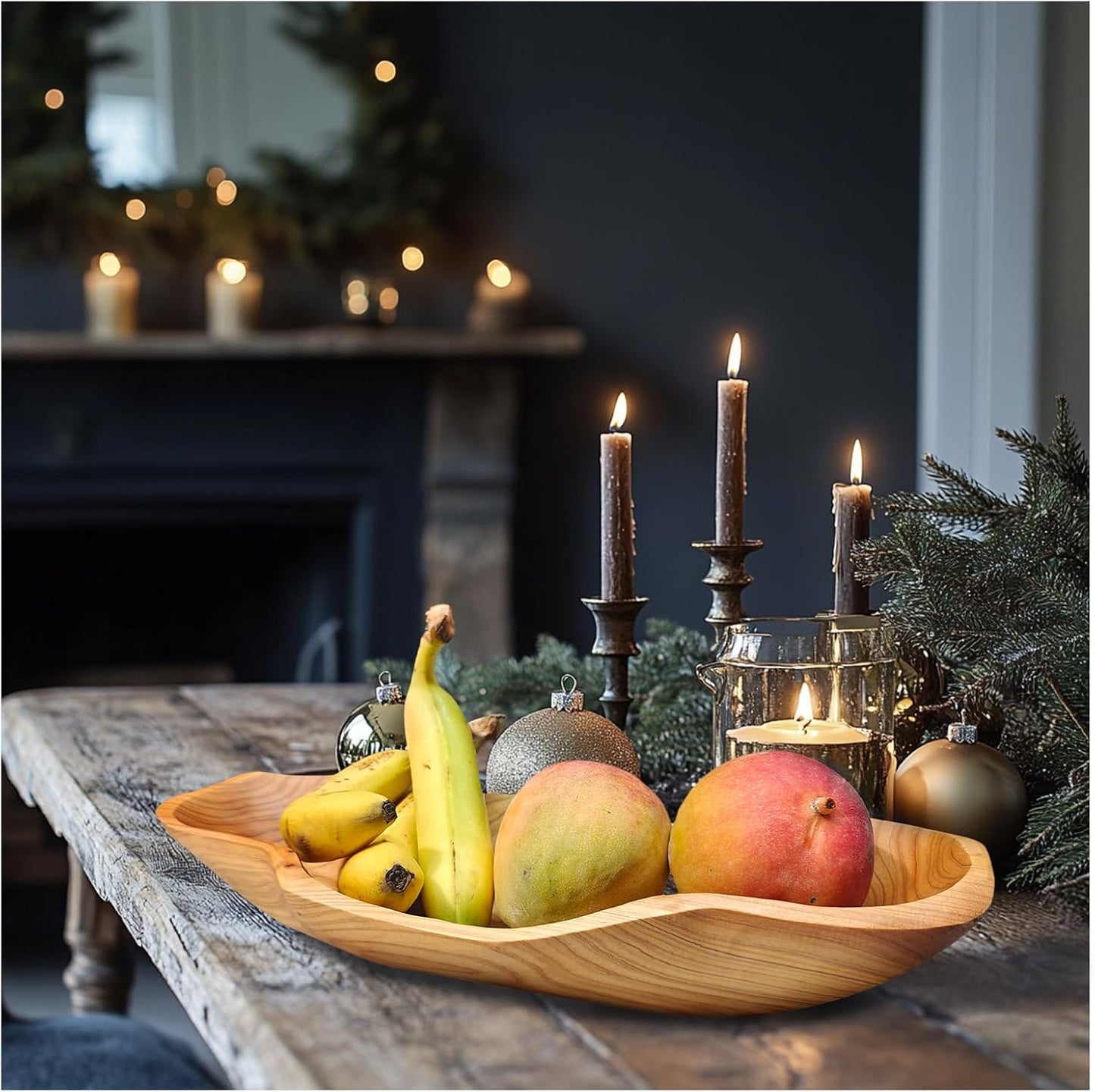 ZOY&TORA Large Handmade Decorative Wooden Dough Bowl, Natural Wood Grain Finish,Kitchen Coffee Dining Table Centerpiece Decor Tray,Farmhouse Style,driftwood bowls