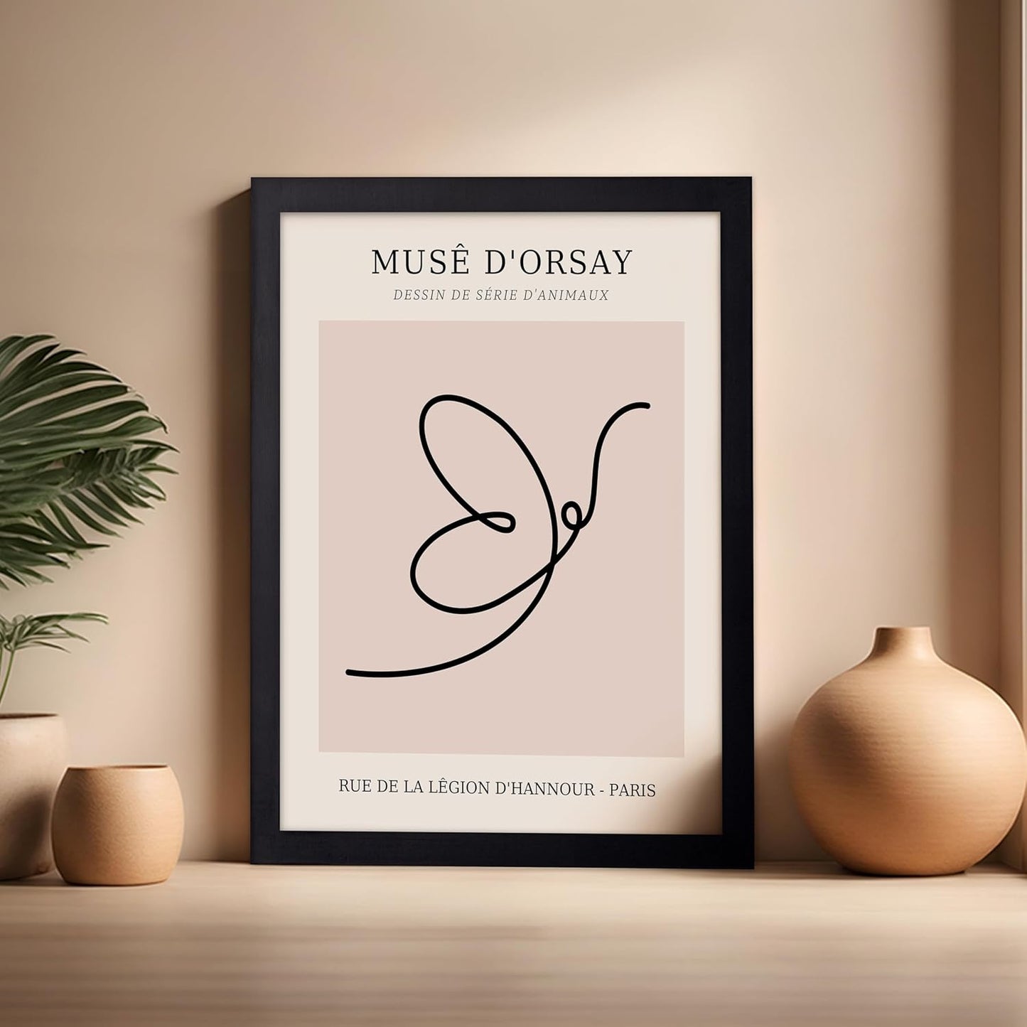 Poster Master Vintage Poster - Retro One Line Butterfly Drawing Print - Butterfly Line Art - Minimal Gift for Him, Her, Animal Lover - Abstract Decor for Home, Office, 16x20 Black Framed