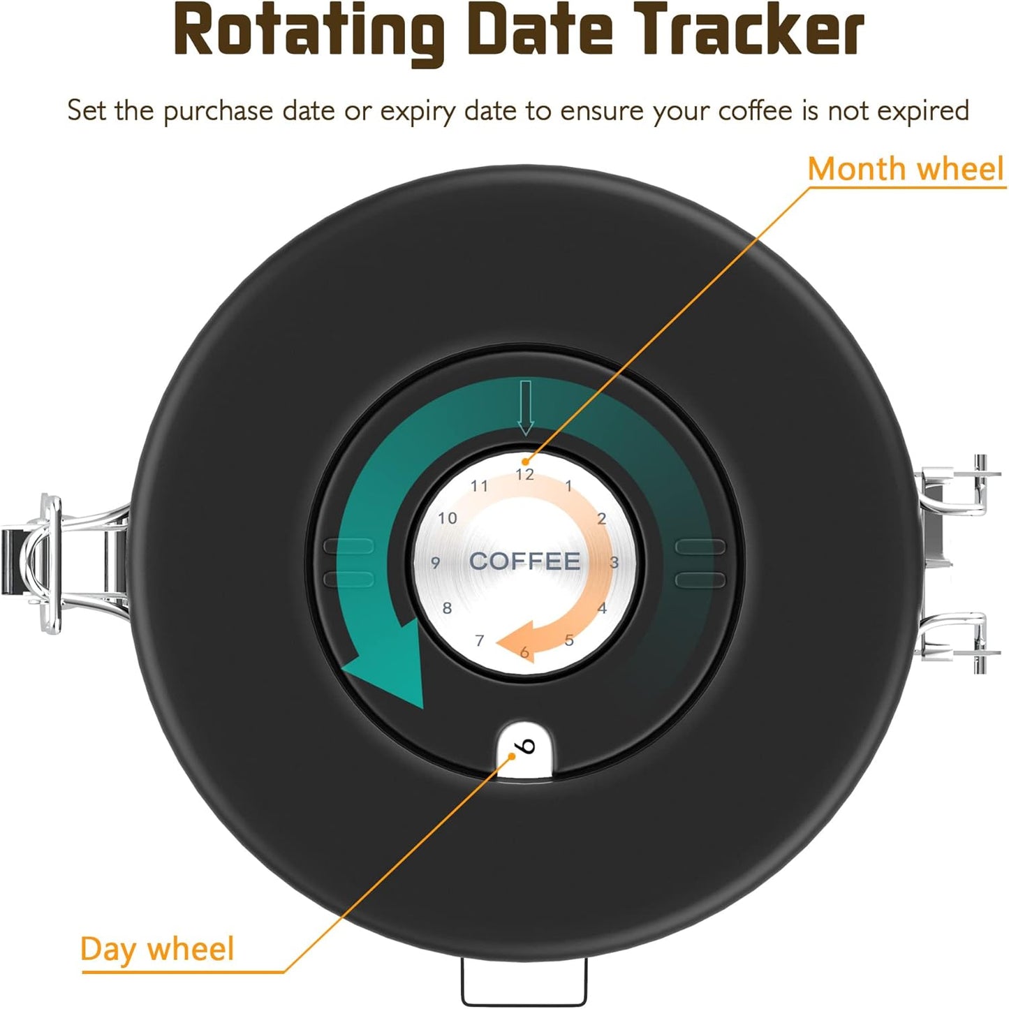 Coffee canister for ground coffee with Scoop Date Tracker One Way Co2 Valve 304 Stainless Steel Kitchen Food Airtight storage container for Coffee Beans,Grounds,Tea,Sugar (Black, 16oz)