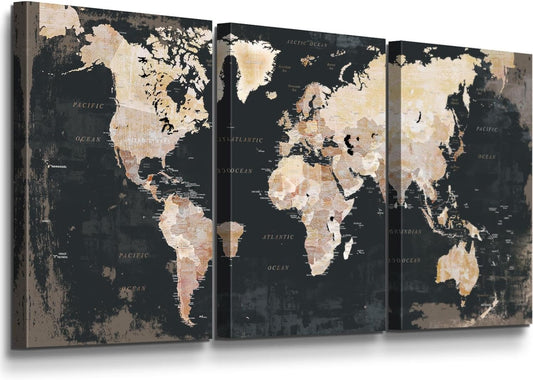 Black and White Wall Art for Living Room Map Office Wall Decor for Bedroom Modern Artwork for Wall Oversize Large Decor for Kitchen