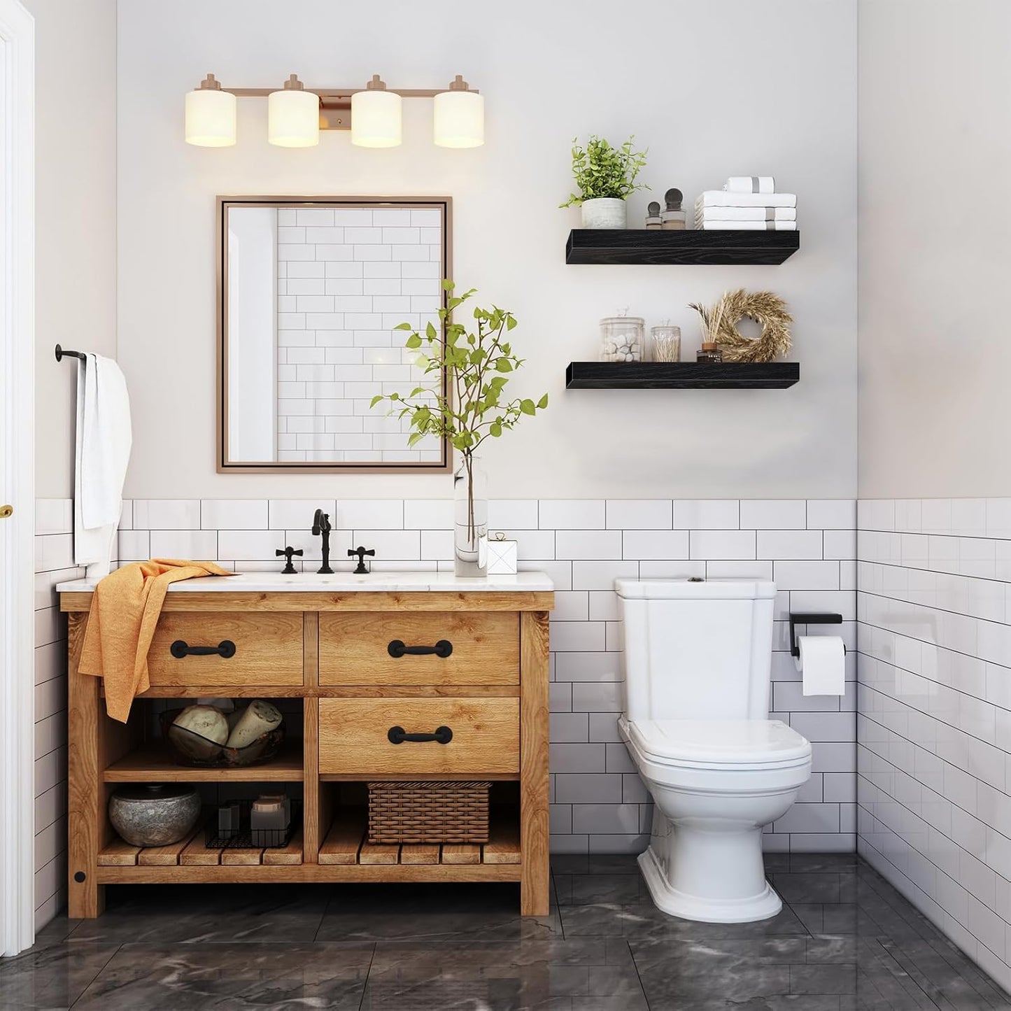 QEEIG Floating Shelves for Wall Bathroom Shelf Bedroom Kitchen Living Room Farmhouse Small Book Shelf 16 inch Set of 2, Black (015-B2)