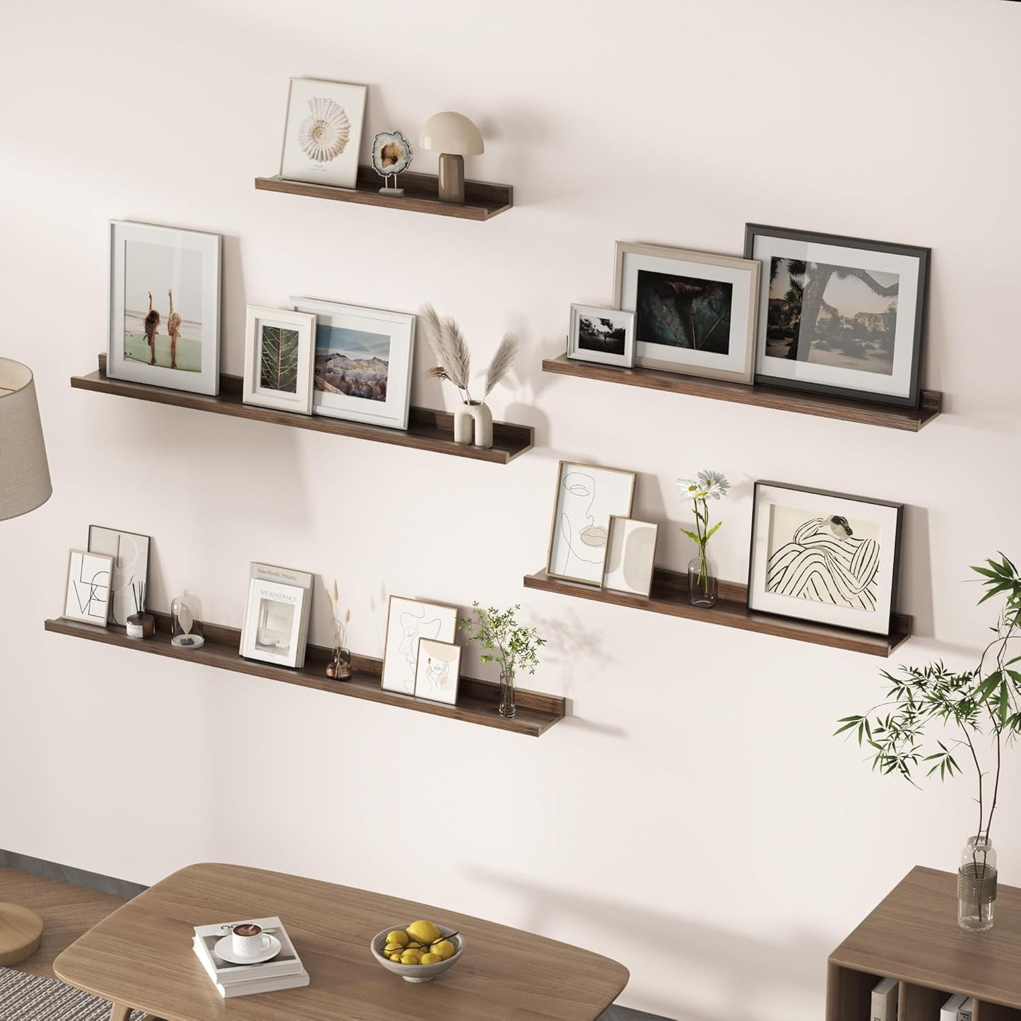 Floating Shelves for Wall, Picture Ledge Shelf 55 Inch Solid Wood Set of 2, Rustic Wall Shelves with Lip, Kids Bookshelf, Photo & Picture Live Edge Floating Shelves for Bedroom, Living Room, Kitchen