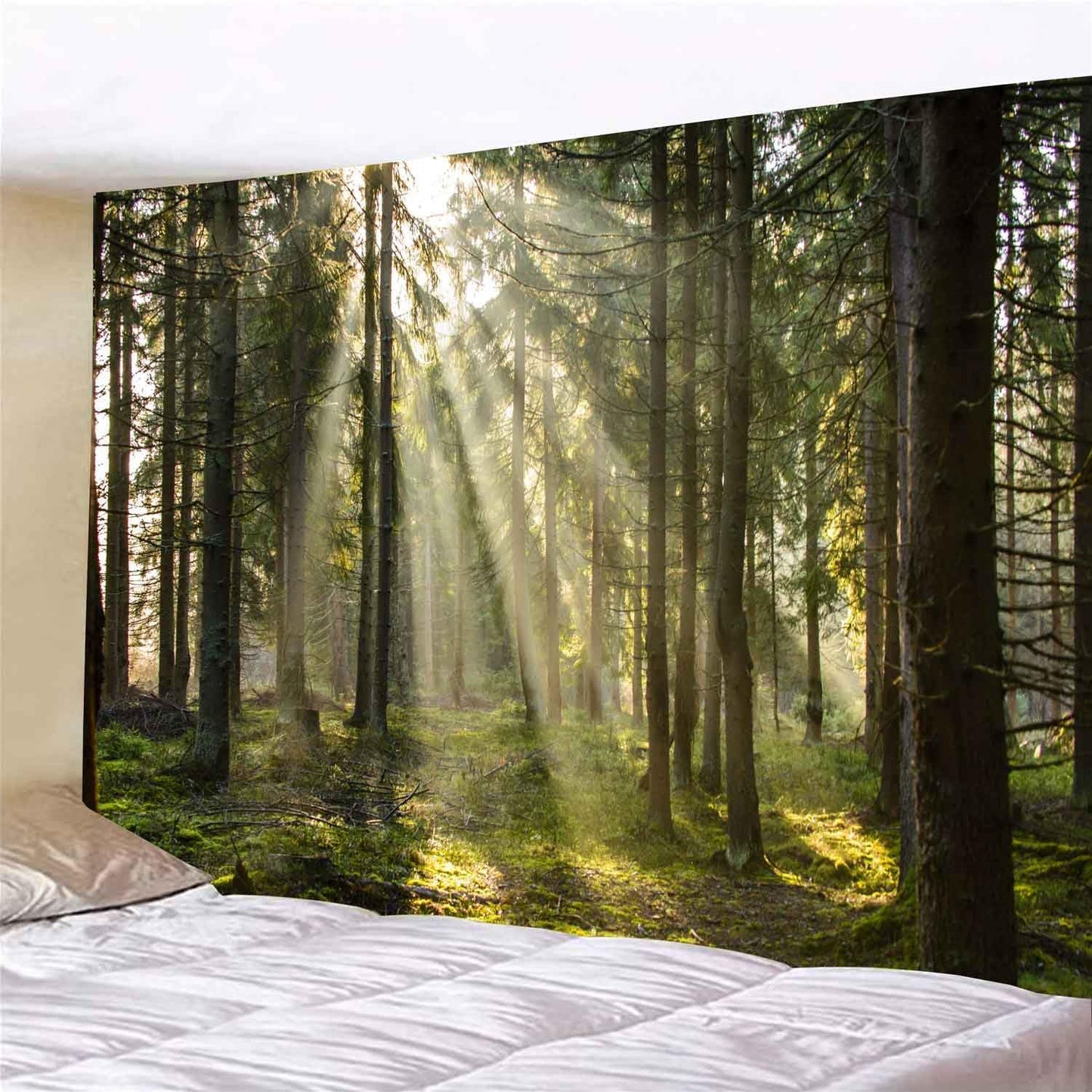 Onivein Forest Tapestry Nature Sunlight Streaming Through Green Trees Wall Hanging for Bedroom Living Room Office Decor 60 x 40 Inches