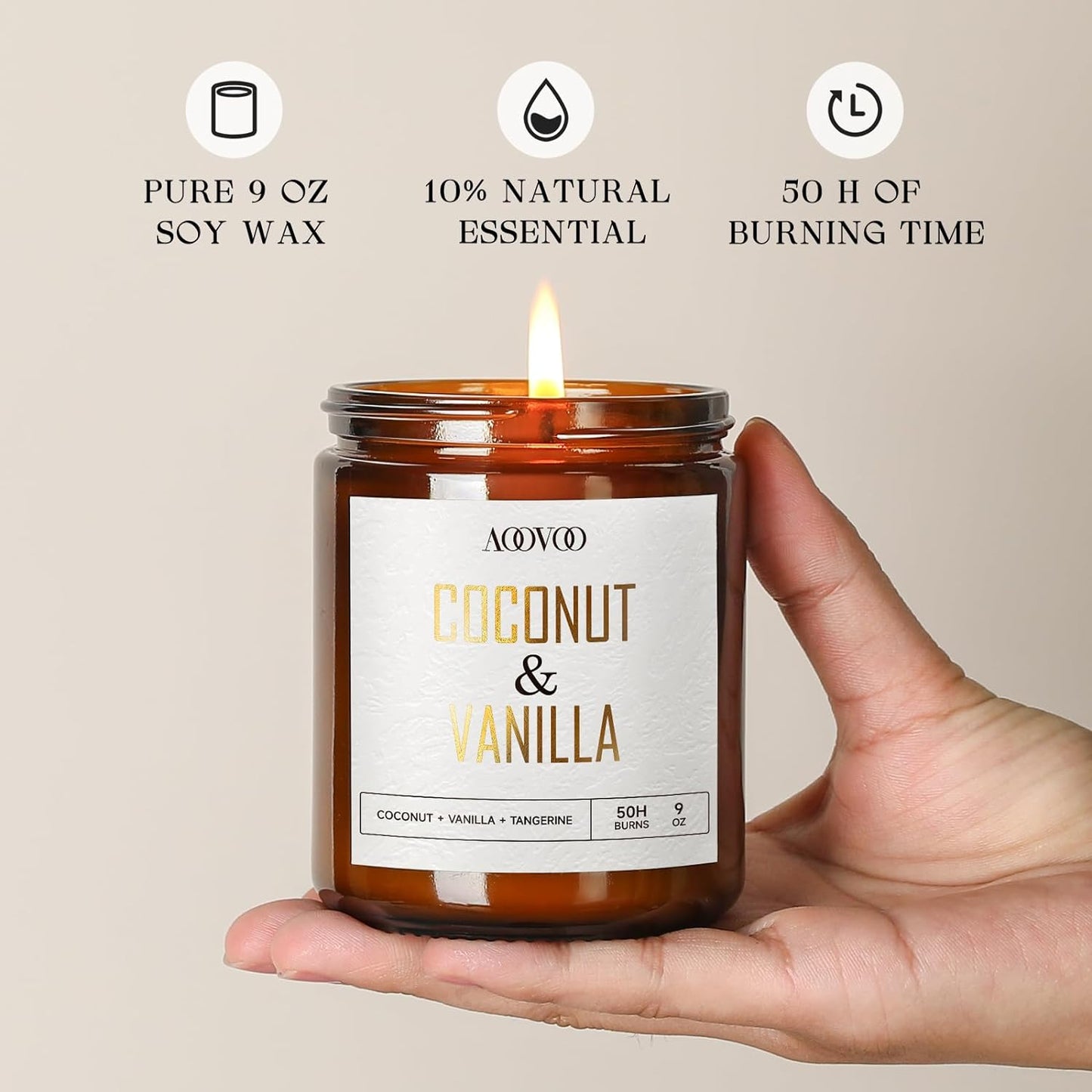 AOOVOO Coconut Vanilla Candles - 9 oz Scented Candles, Aromatherapy Candle, Soy Candle for Home Scented