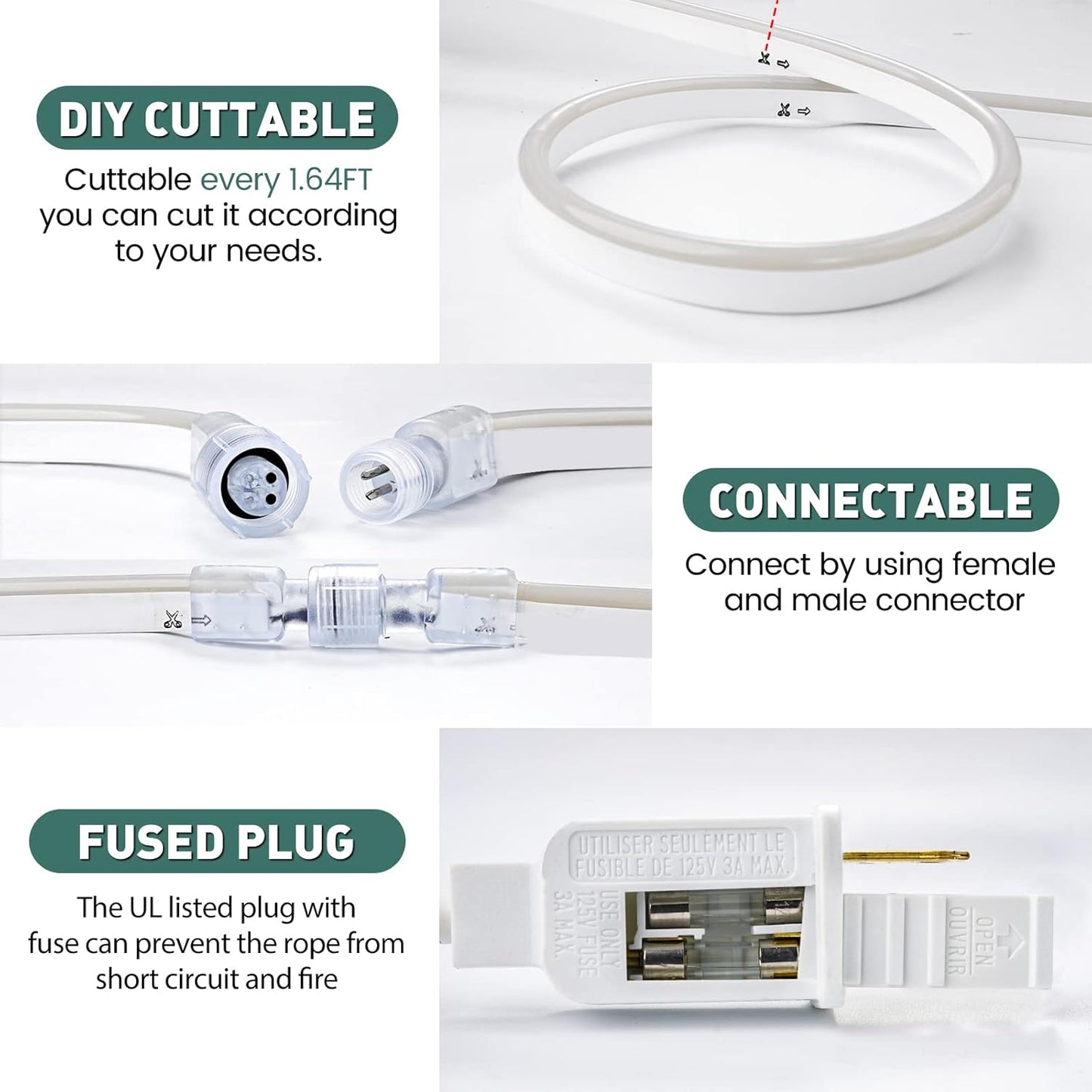 GZBtech Flexible LED Neon Rope Lights 66FT,AC 110-120V Waterproof Strip Light, 120 LEDs/M Cuttable Connectable Neon Lighting for Indoor Outdoor Home Decor/Commercial Building Use-Blue 20M