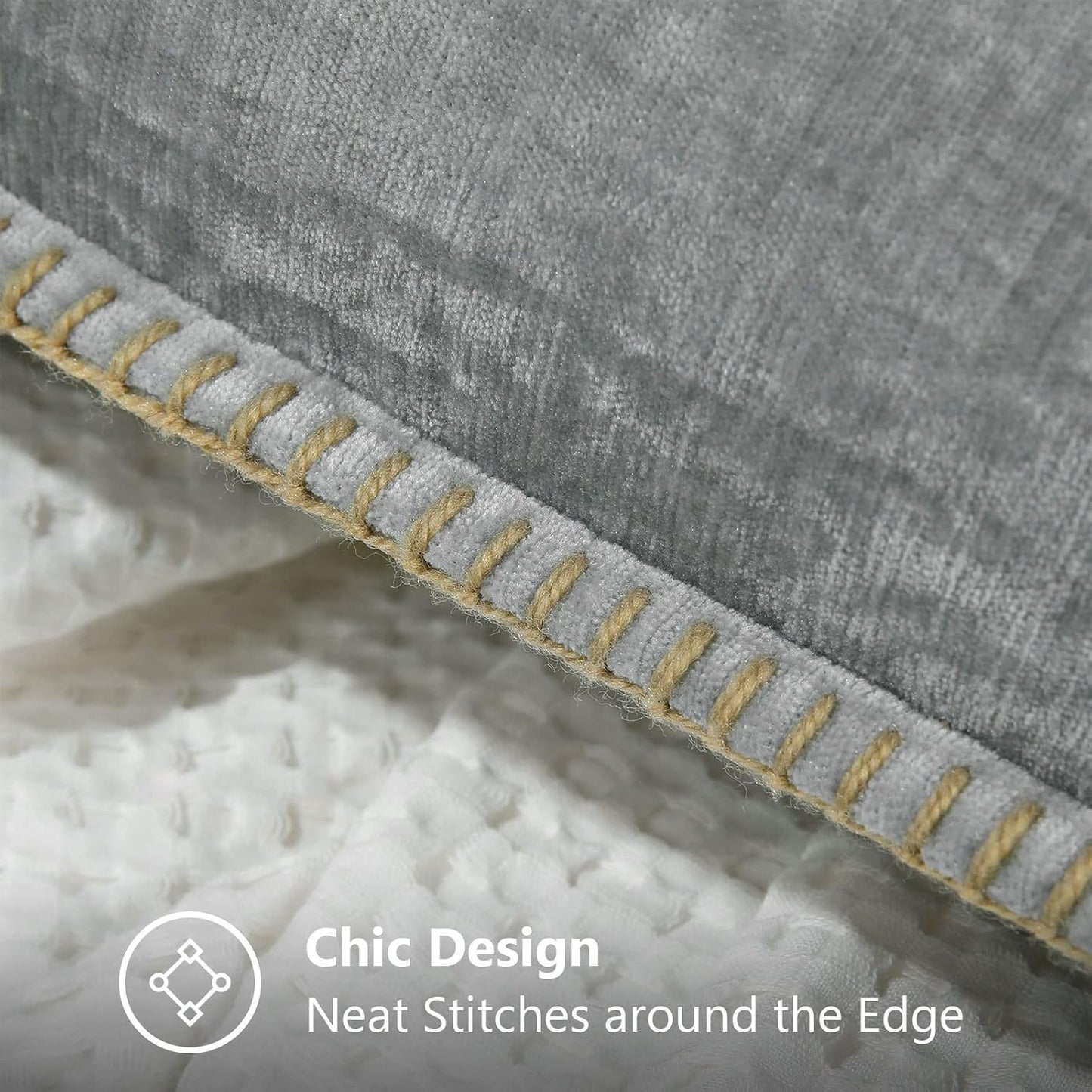 decorUhome Chenille Soft Throw Pillow Covers 18x18 Set of 2, Farmhouse Velvet Neutral Decorative Euro Pillow Covers with Stitched Edge for Couch Sofa Bed Home Decor, Neutral Gray