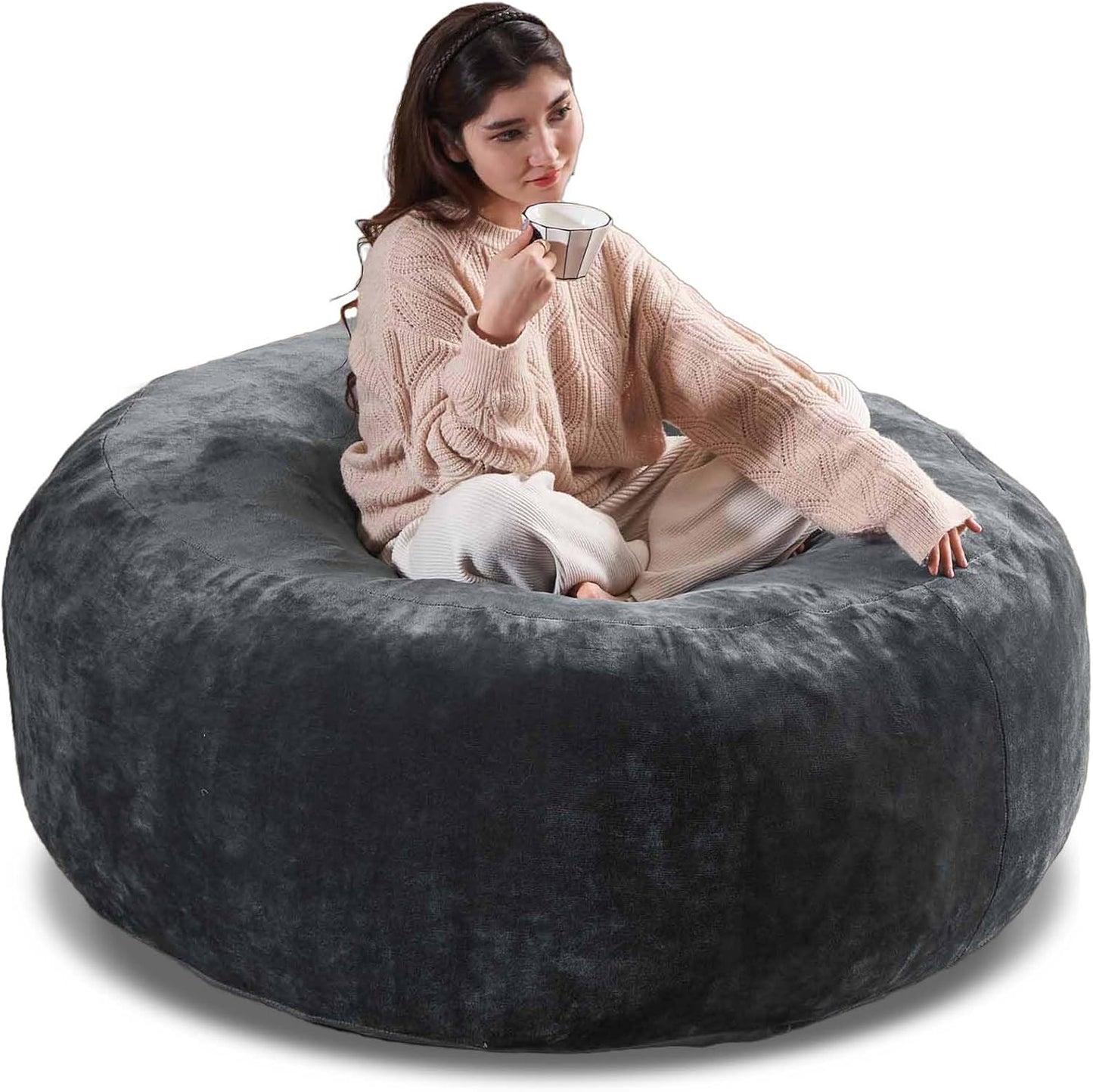 4FT Large Bean Bag Chairs,Big Adult Size Memory Foam Beanbags with Filler Included,Machine Washable Corduroy Cover,Soft Plush Gaming Bing Bag Puff Chair for Dorm, Living Room & Bedroom (Dark Gray)