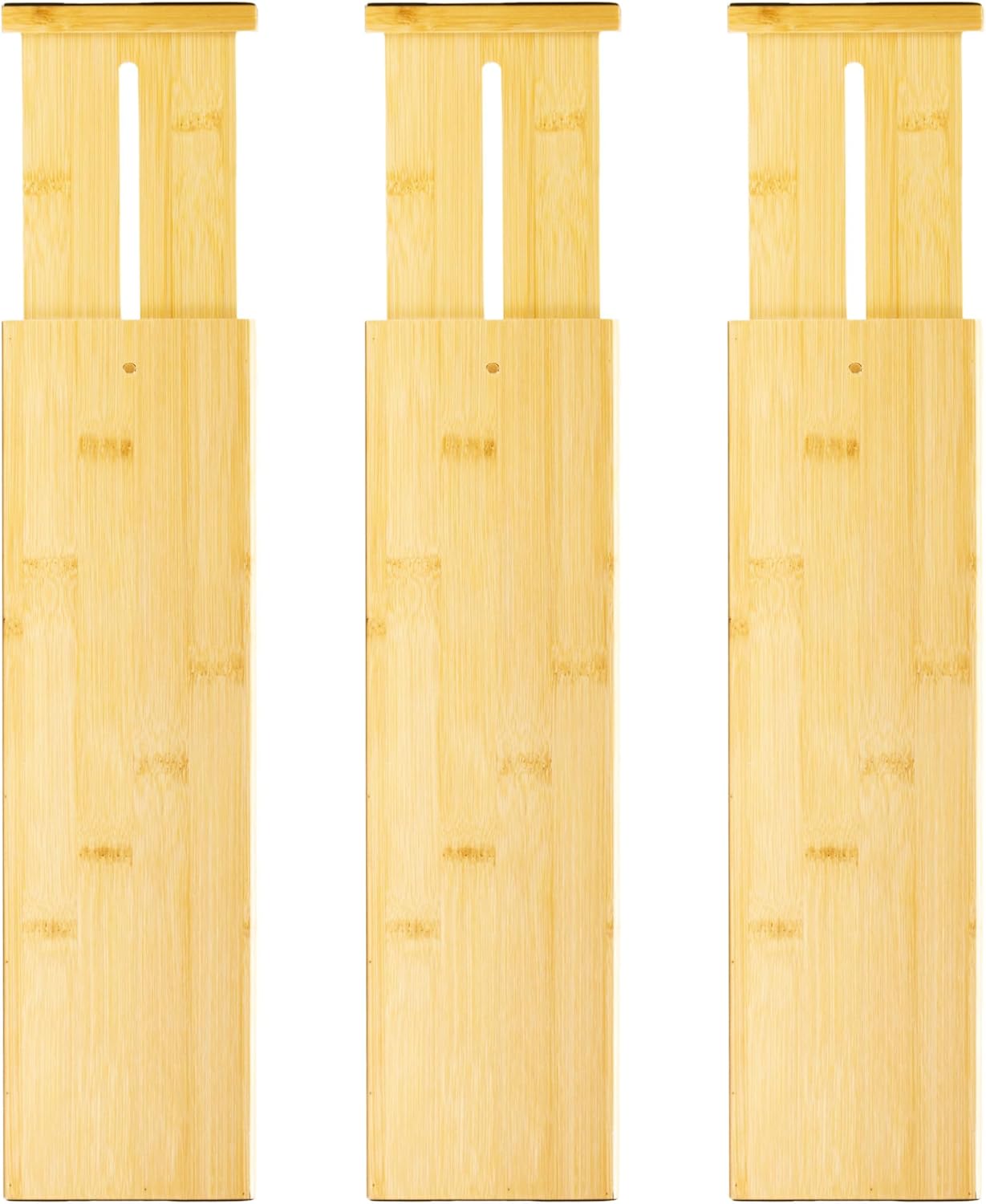 VaeFae 3 Pack Bamboo Drawer Dividers, 4" High Adjustable 16.6" - 21.8" Clothes Drawer Organizers, Expandable Separators for Bedroom/Bathroom/Kitchen/Office Storage