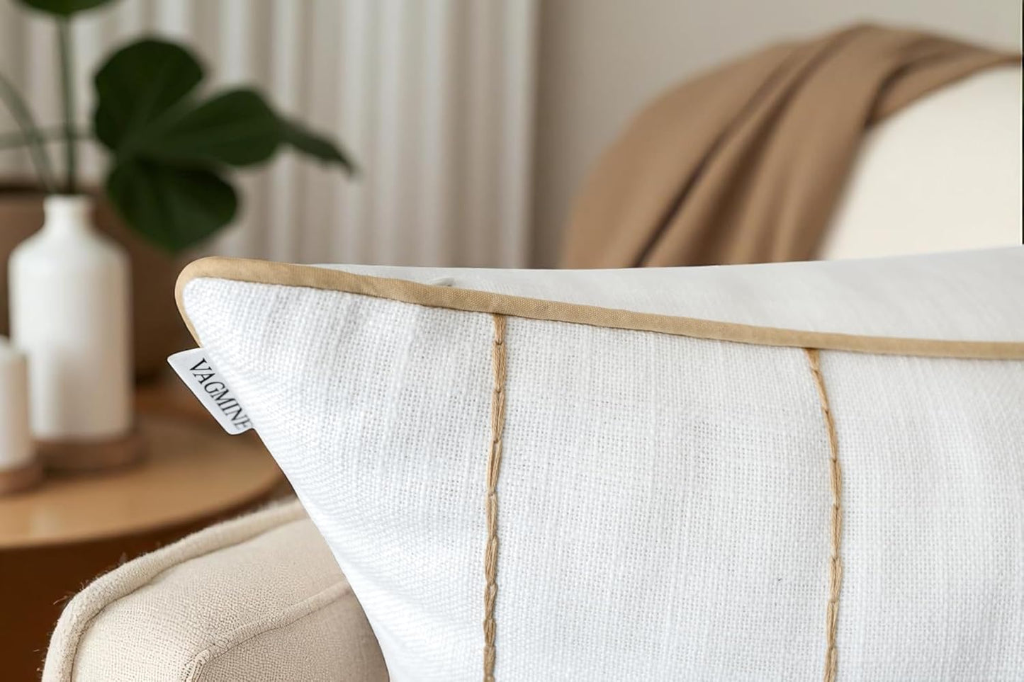 VAGMINE Hand Embroidered Daisy Accent Throw Pillow Cover - 18x18 Inches Square - 100% Cotton Ivory Decorative Cushion Cover for Couch, Sofa, Living Room - Textured Embroidery - Cozy Floral Home Décor