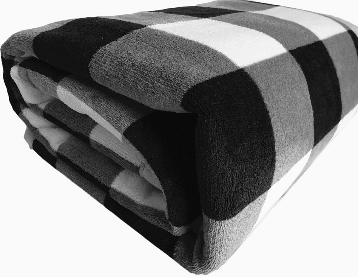 UKELER Buffalo Check Sherpa Throw 80'' x 60''- Soft Plush Flannel Blanket Throws for Bed/Couch/Sofa/Office/Camping