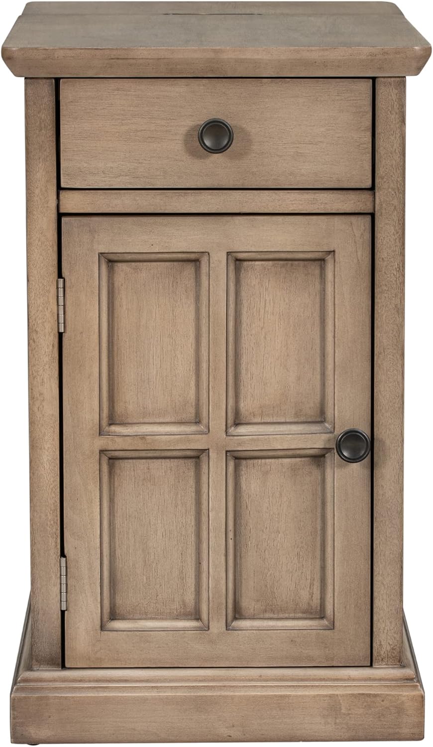 Traditional Wood End Table with Charging Station, Modern Vintage Sofa Chair Side Table Nightstand with Storage & Drawer for Living Room Bedroom, No Assembly, Antique Brown