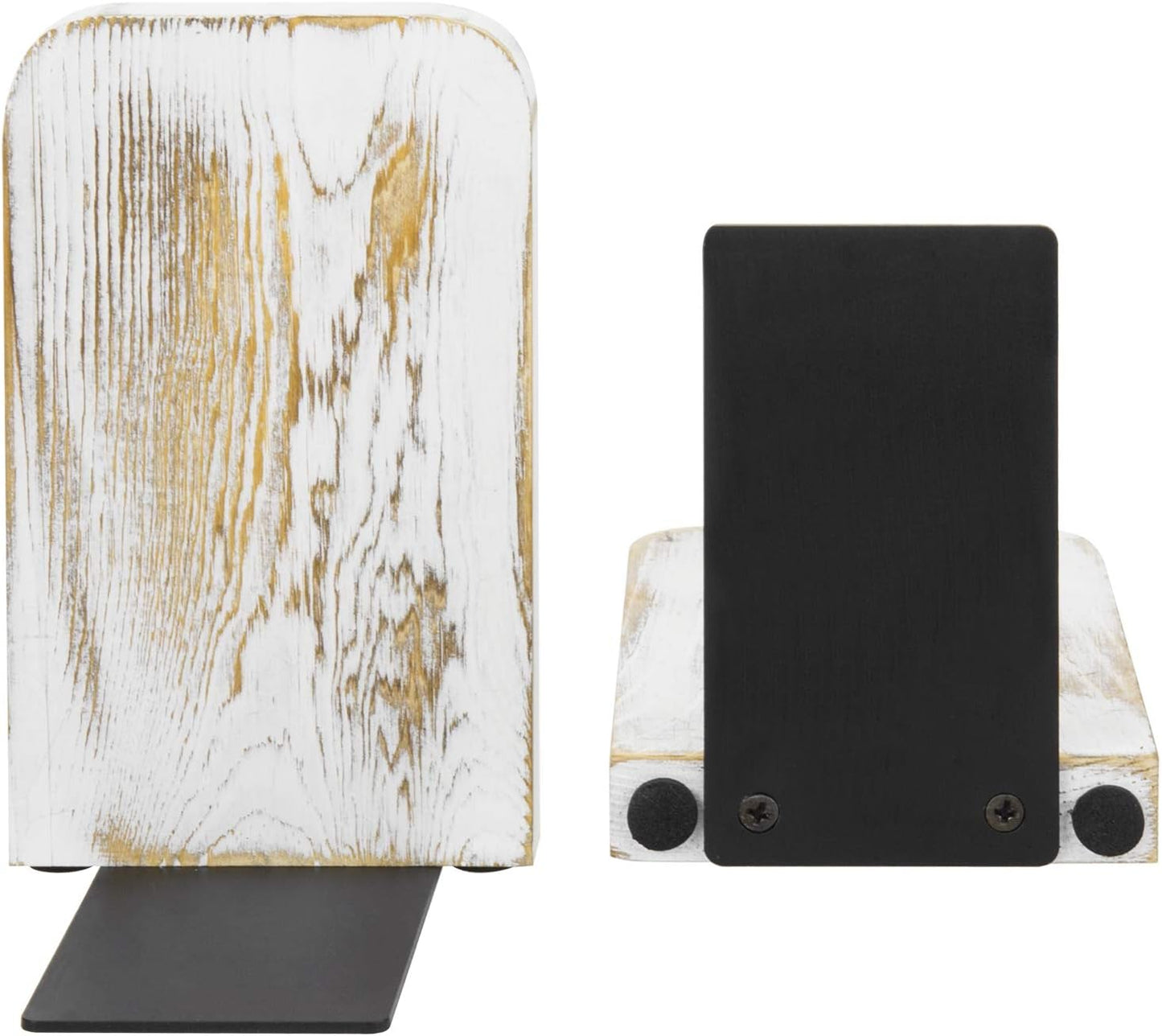 MyGift Whitewashed Wood Desktop Bookends, Decorative Bookshelf Display Organizers Office Book Shelf Decor, 1 Pair