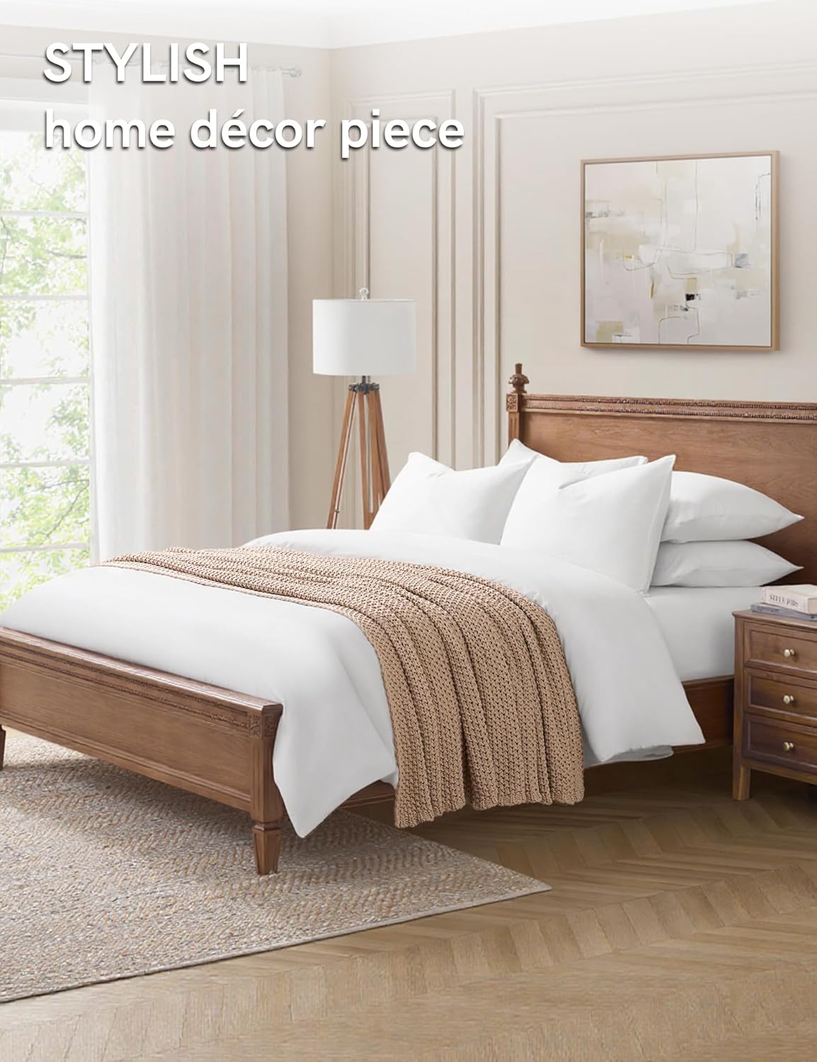 YnM Chunky Cotton Knit Throw Blanket, Cable Knit Throws for Bed Couch Sofa, Comfy & Relaxing, Decorative Piece for Farmhouse Modern Boho Rustic Scandinavian Chic Vibe, Beige 80x87 Inches