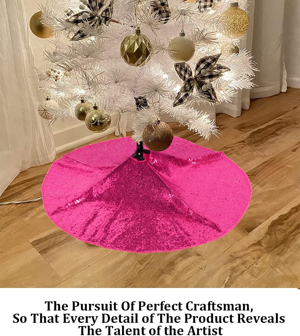 Partisout 24Inch Sequin Tree Skirt Hot Pink Christmas Tree Skirt 24in Tree Skirts for Slim Trees Xmas Tree Skirt Hawaii Tree Skirt Rustic Tree Skirt Cartoon Tree Skirt Elegant Halloween 24 inch