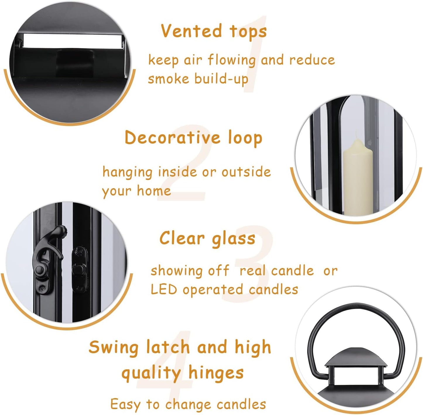 Bdor 2 Pack Large Luxury Lantern Decorative Tall 20 Inches Black Metal Hurricane Lanterns with Tempered Glass Panels for Front Porch,Tabletop, Mantle, Wall Hanging, or Garden, Indoor & Outdoor Décor