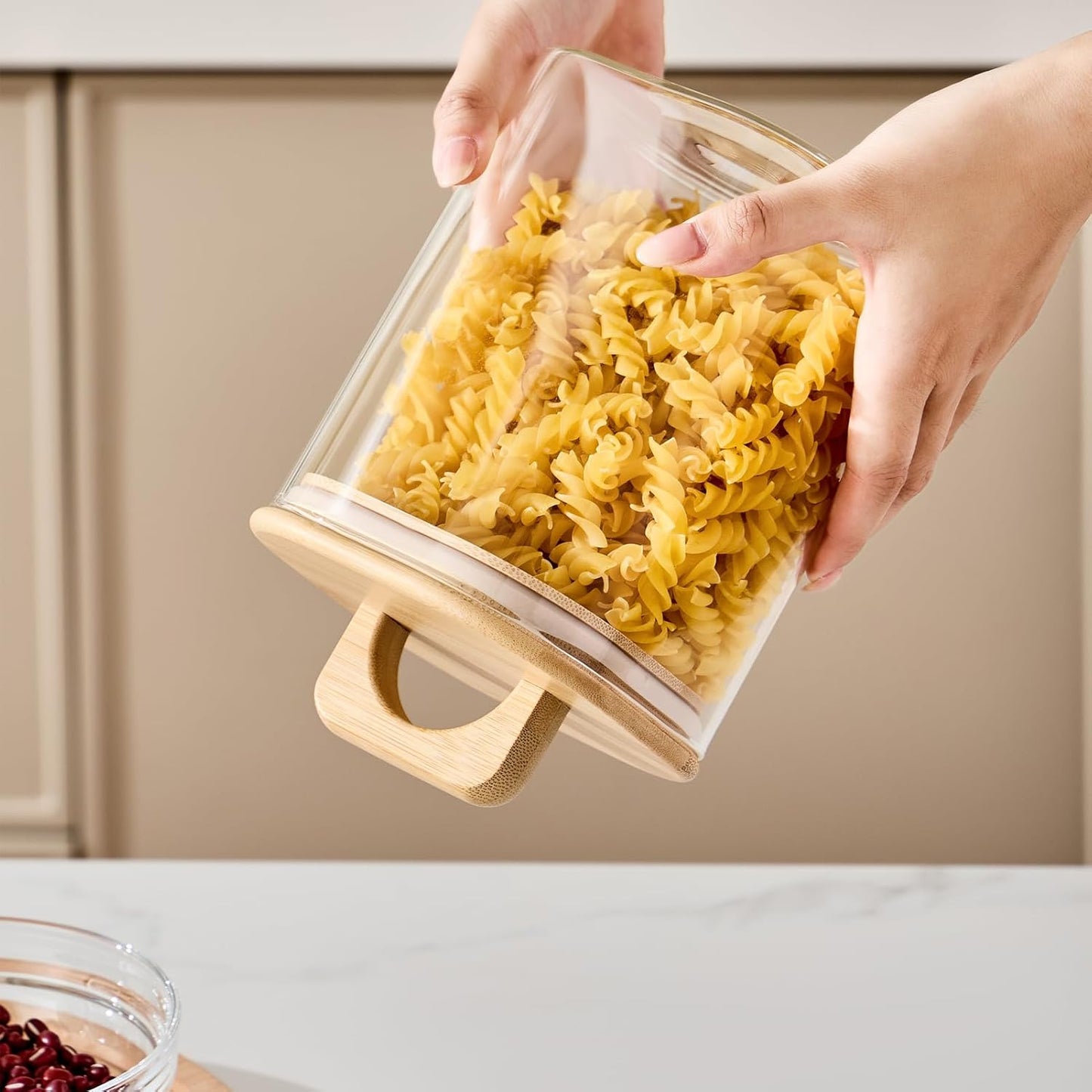 Sweejar 1 qt Glass Food Storage Containers with Lids, Coffee Container for Ground Coffee, 32 oz Glass Jars with Bamboo Lids, 1 Pack