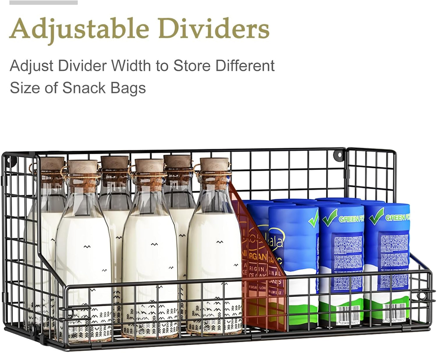 X-cosrack 3 Tier Large Stackable Snack Organizer - Versatile Wall Mounted Wire Storage Basket with Divider for Candy Chip Cans Bars - Ideal for Pantry Office Home