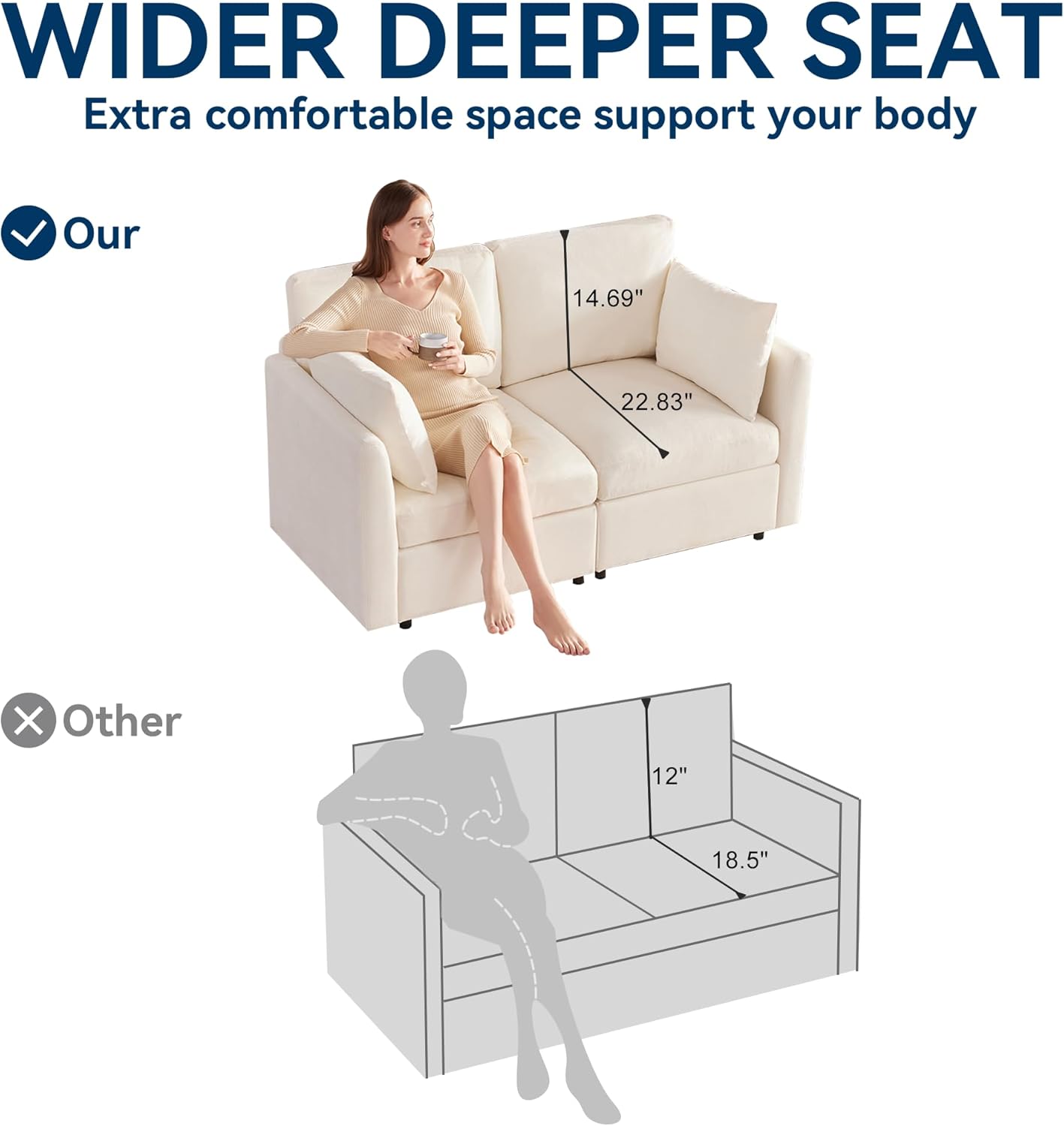 Tbfit 59" Loveseat Sofa, Chenille Small Sofa Couch, Love Seat with 2 Pillows for Small Space, Bedroom & Living Room, Beige