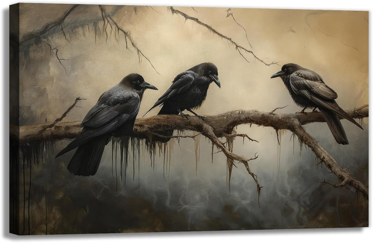 OAAPITI Halloween Decor Vintage Crow Wall Art Retro Art Poster Creepy Raven Picture Print Horrid Cemetery Painting Artwork Home Wall Decor(Artwork-4,12"x18")