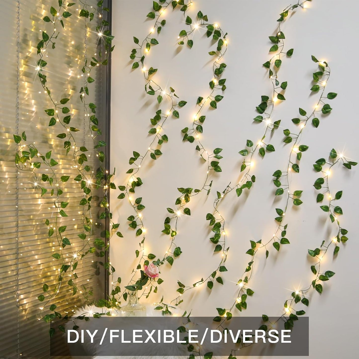 suddus Vines with Lights, 200 LED Fairy Lights with Vines, Pothos Curtain String Lights with Remote for Bedroom, Dorm, Wedding, Party, Wall, Indoor, Outdoor Decor, 6.5ft x 6.5ft