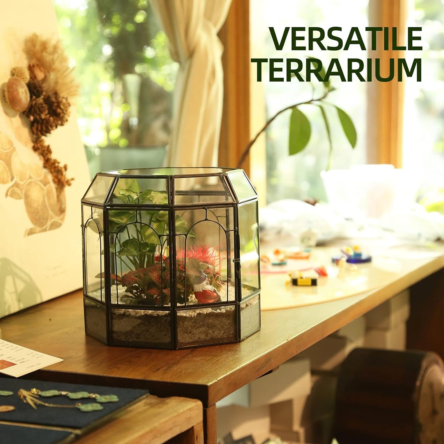 Large Glass Terrarium Handmade, Centerpiece Display Box Gift Planter Containers Indoor Terrariums House for Succulent Cacti Air Plants Miniature Fairy Garden