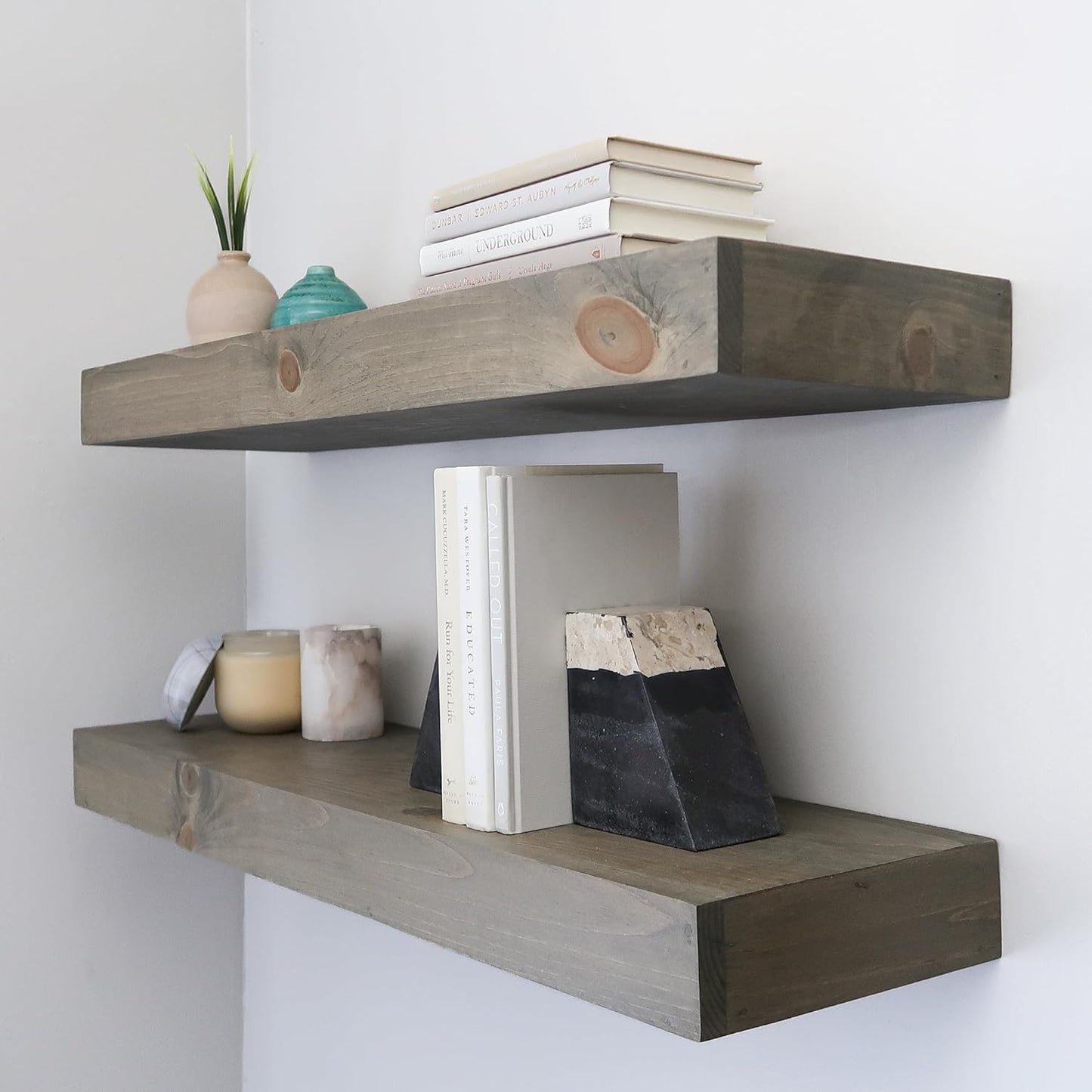 Modern Floating Shelves 3 Inches Thick for Wall, Wide Shelves for Kitchen, Living Room, Bedroom, and Bathroom, Natural Pine Wood, Rustic Wooden Shelf, (Set of 2) (Aged Barrel, 48Lx3Hx8D)