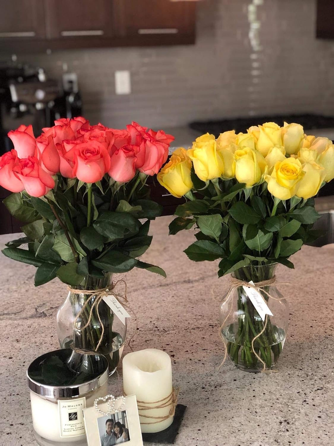 Floral Supply Online - 8" Clear Rose Vase and Flower Guide Booklet - Decorative Glass Flower Vase for Floral Arrangements, Weddings, Home Decor or Office.