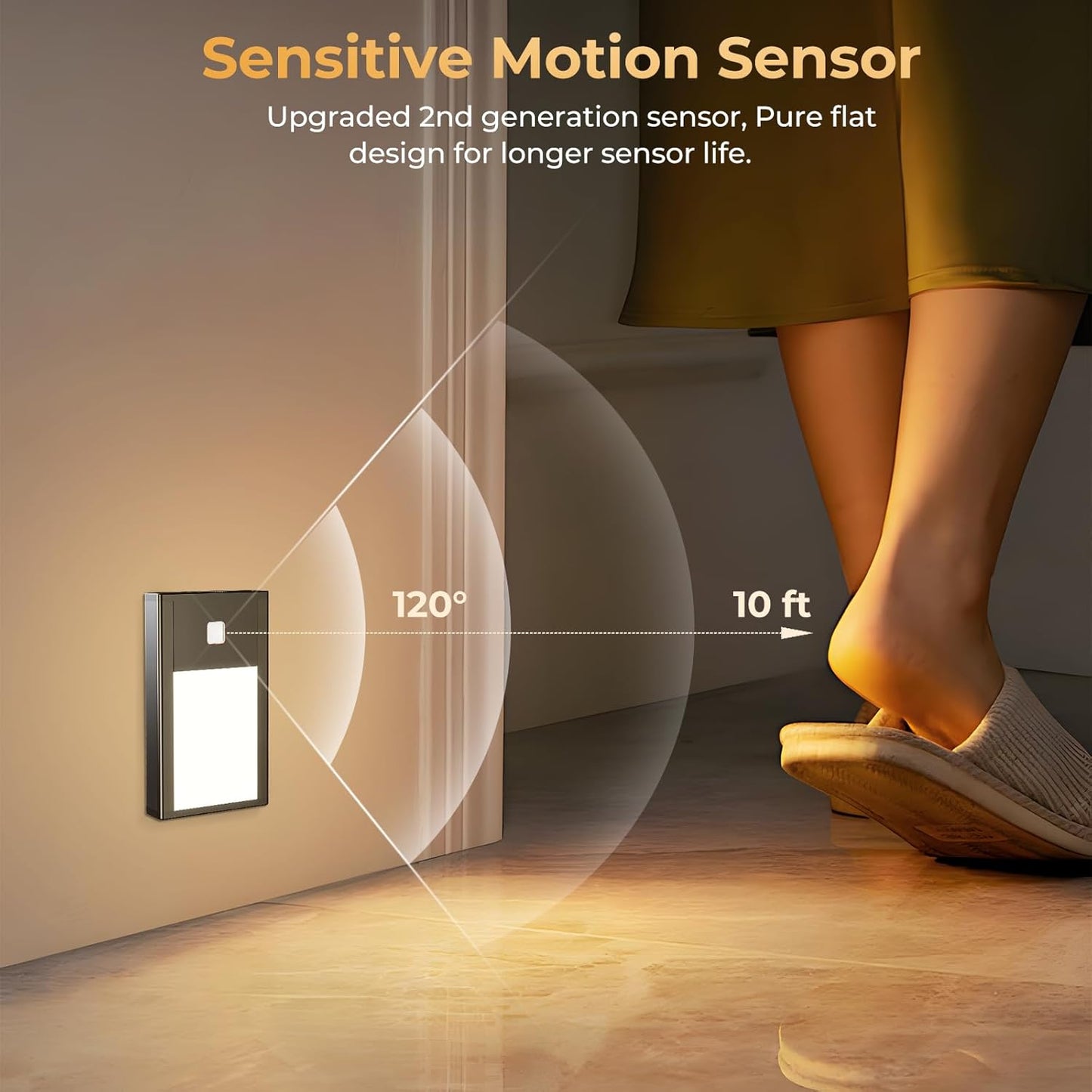 VST Motion Sensor Night Light, Rechargeable Battery Powered Led Light with Magnetic Suck Installation for Bedroom Hallway Stair Nursery Kids Room (2.68 inch 3000K 3Pack Black)