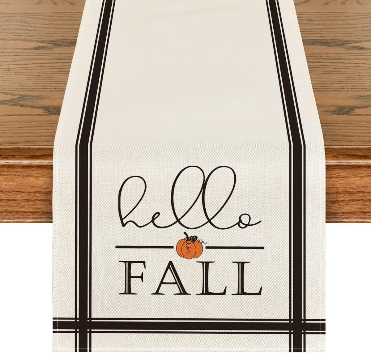 Artoid Mode Hello Fall Pumpkin Table Runner, Seasonal Harvest Vintage Thanksgiving Kitchen Dining Table Decoration for Indoor Outdoor Home Party Decor 13 x 72 Inch