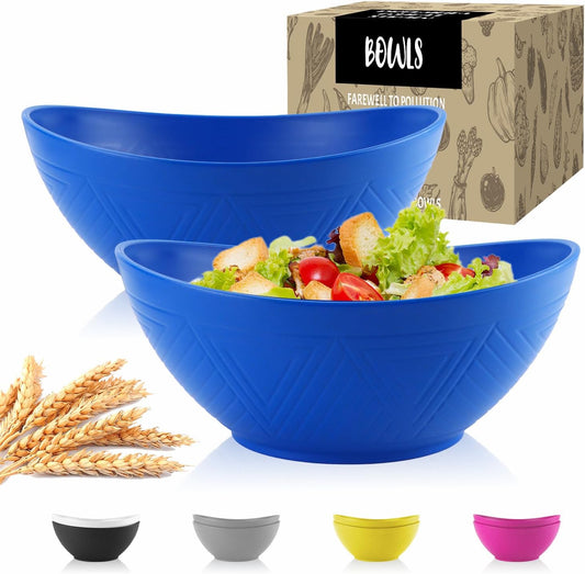 Large Wheat Straw Bowls,Big Salad Bowls set of 2,Unbreakable Serving Bowls Microwave & Dishwasher Safe, Alternative for Plastic Bowl Sets for Kitchen.Blue