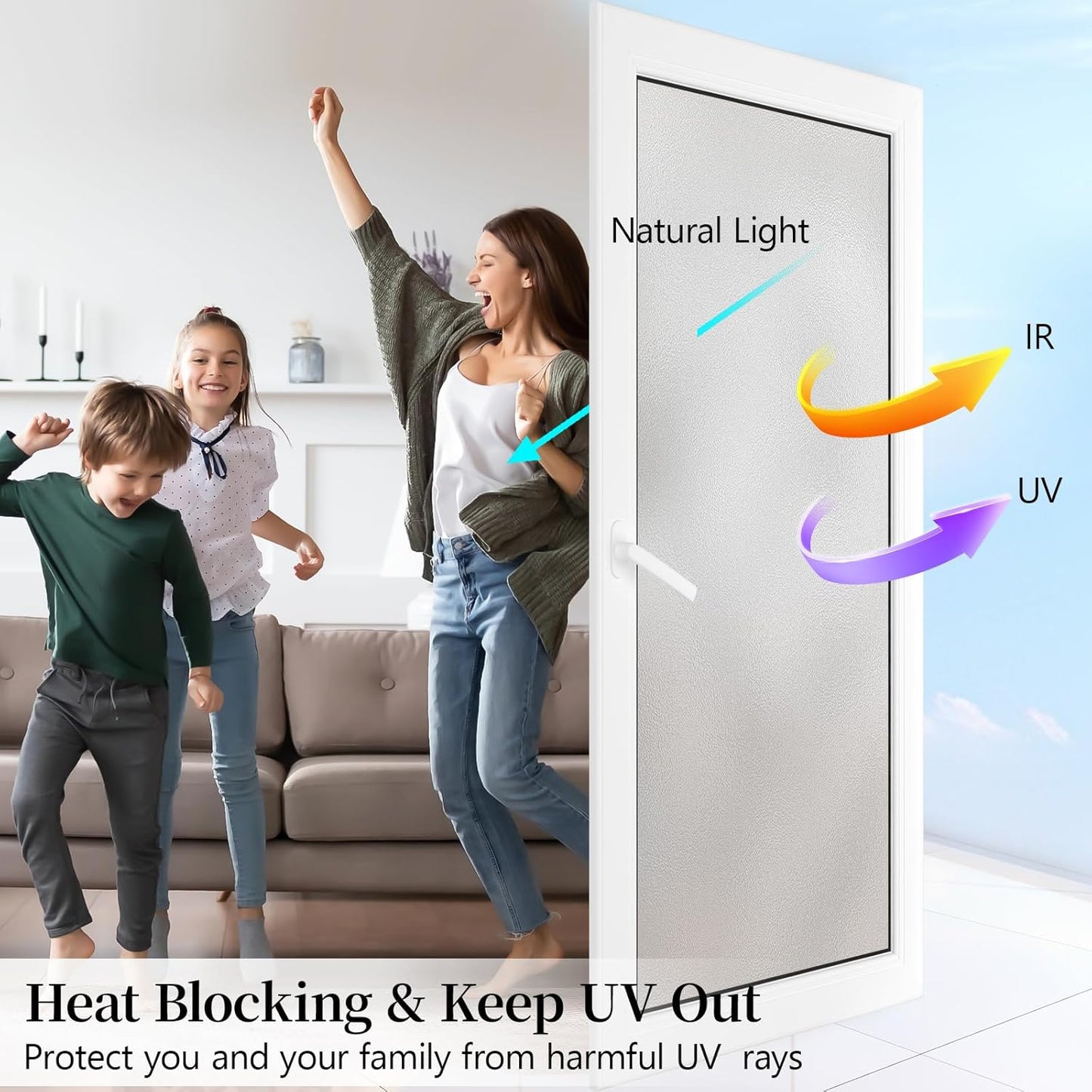 Niviy Frosted Glass Window Film Non-Adhesive Front Door Window Covering Static Cling Window Frosting Film for Shower Bathroom Garage Renter Property(11.8" x 118")