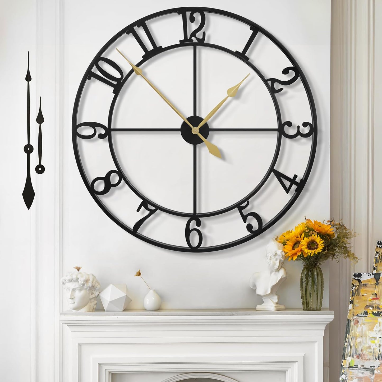 Large Wall Clock For Living Room Decor - 80cm/ 32 Inches Nearly Silent Non-Ticking Metal Wall Clocks Battery Operated, Vintage Decorative Modern Wall Clock For Bedroom, Office, Farmhouse Decor
