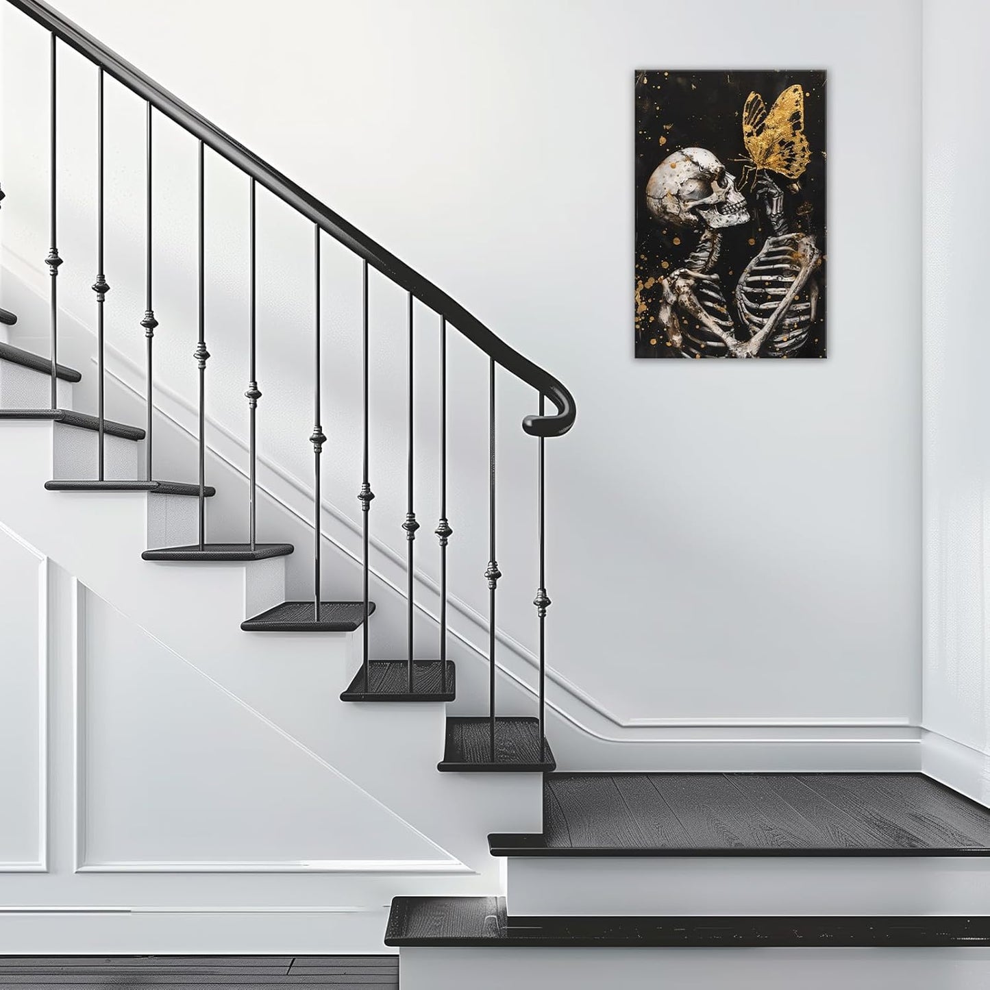 OAAPITI Skull Wall Art Skull and Gold Butterfly Canvas Print Abstract Modern Gothic Artwork for Bedroom Dark Art Decor(Artwork-7,20"x30")