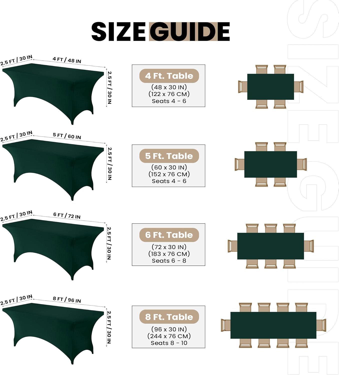 Utopia Kitchen 6FT Spandex Tablecloth [2 Pack, Hunter Green] 200 GSM Stretch, Fitted, Washable and Wrinkle Resistant Table Cloth Rectangle Cover for Trade Shows, Wedding, Parties [72Lx30Wx30H Inch]