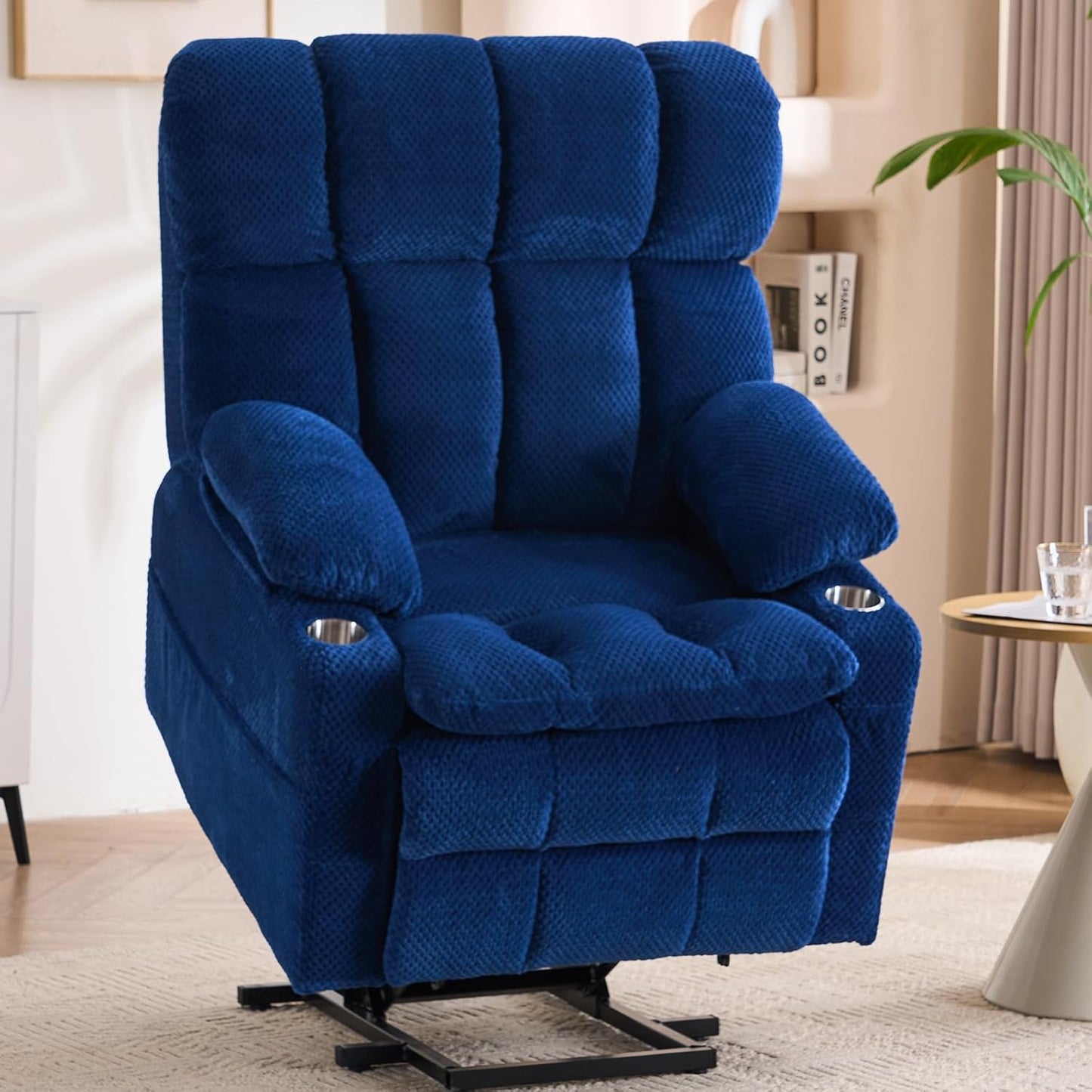 Dual Motor Power Lift Recliner Chair for Elderly,Electric Lift Chair with Adjustable Headrest, Heat and Massage,Lay Flat Recliner with Cup Holders,USB Ports,Type C,Zero Gravity, Blue