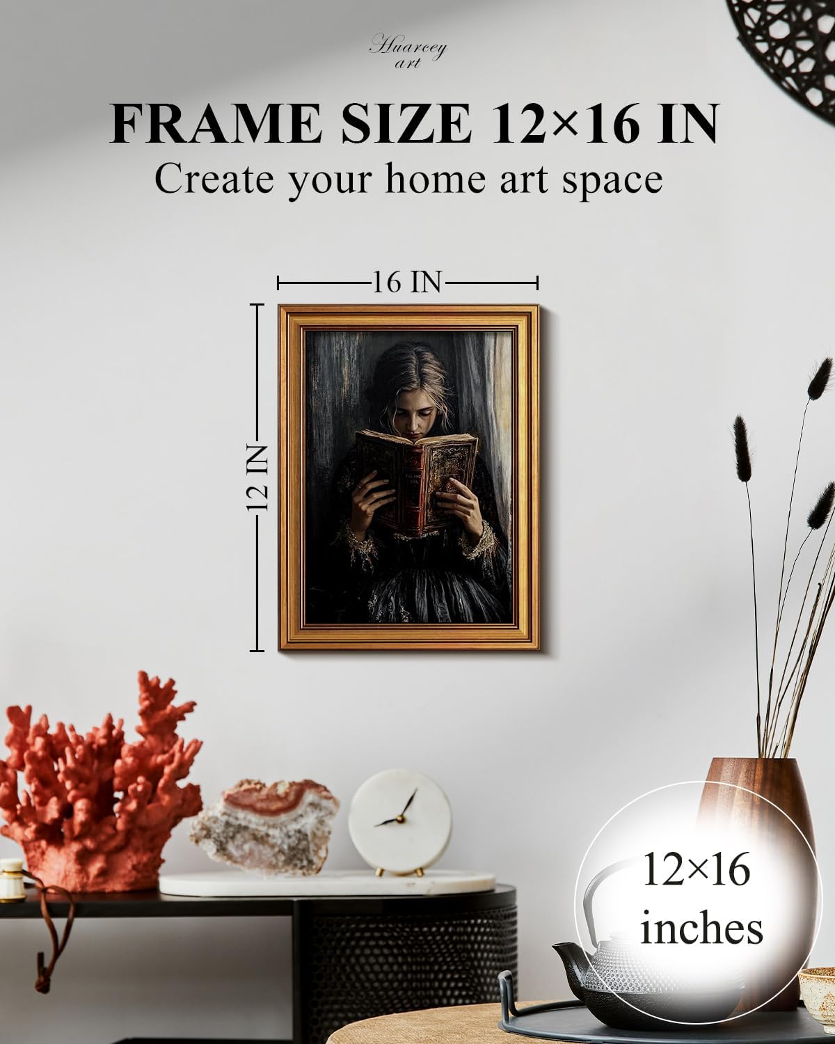 HUARCEY Gold Framed Wall Art for Living Room, Portrait Painting Prints, Vintage Wall Decor for Kitchen, Gothic Bedroom Wall Art for Home Office Magic Scripture 16L x 12W