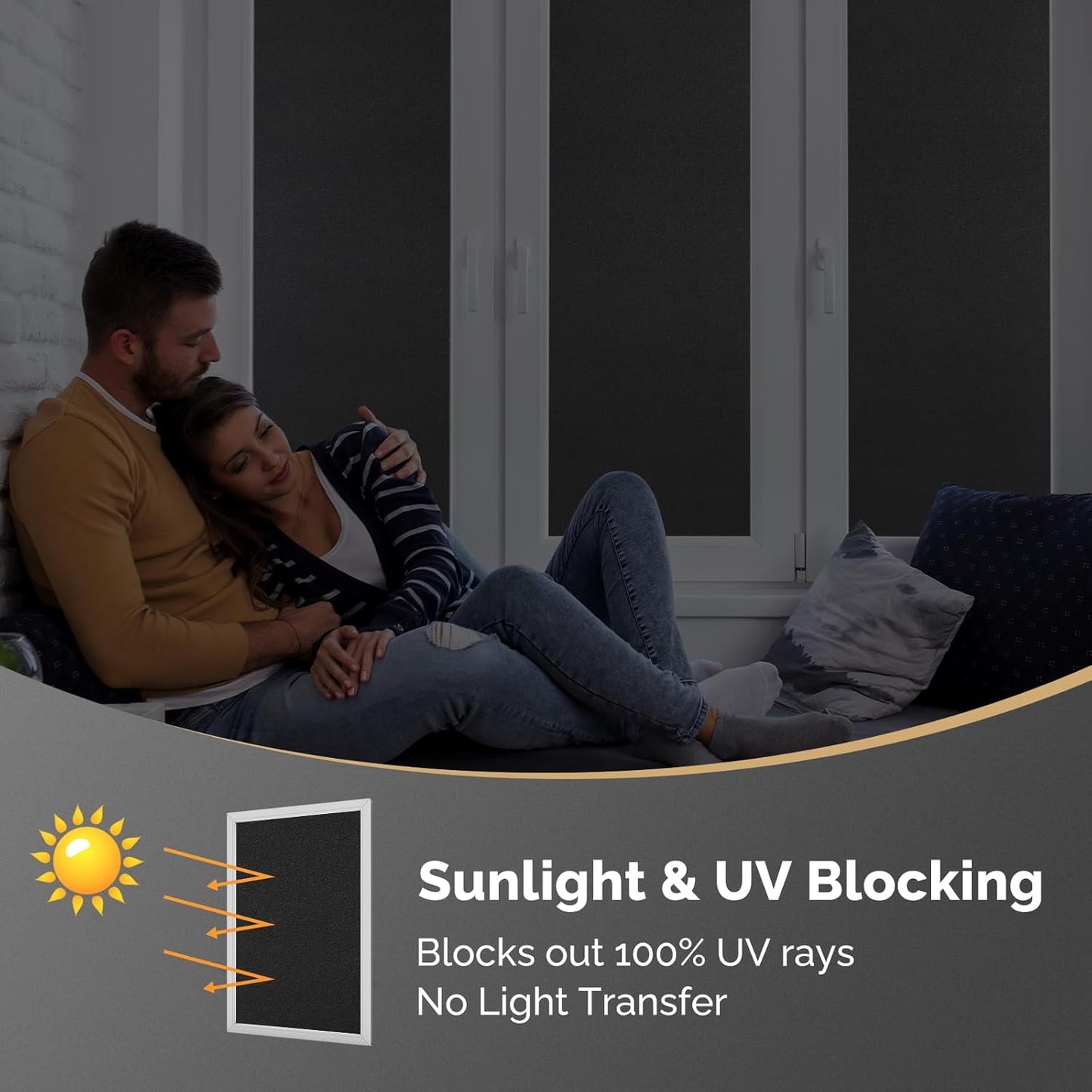 DOWELL Blackout Window Film, 100% Light Sun Blocking Static Cling Frosted Privacy Film for Glass, Heat Control Removable Window Tint, Room Darkening Cover for Day Sleep, Black, 23.6" x 78.7"