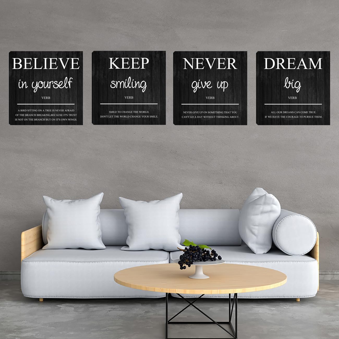 Motivational Wall Decor 4 Pieces Inspirational Wall Art Prints Motivation Positive Quote Poster Painting Picture Print Decoration for Men Teens Adults Living Room Office Classroom Decor 12”X12”X4